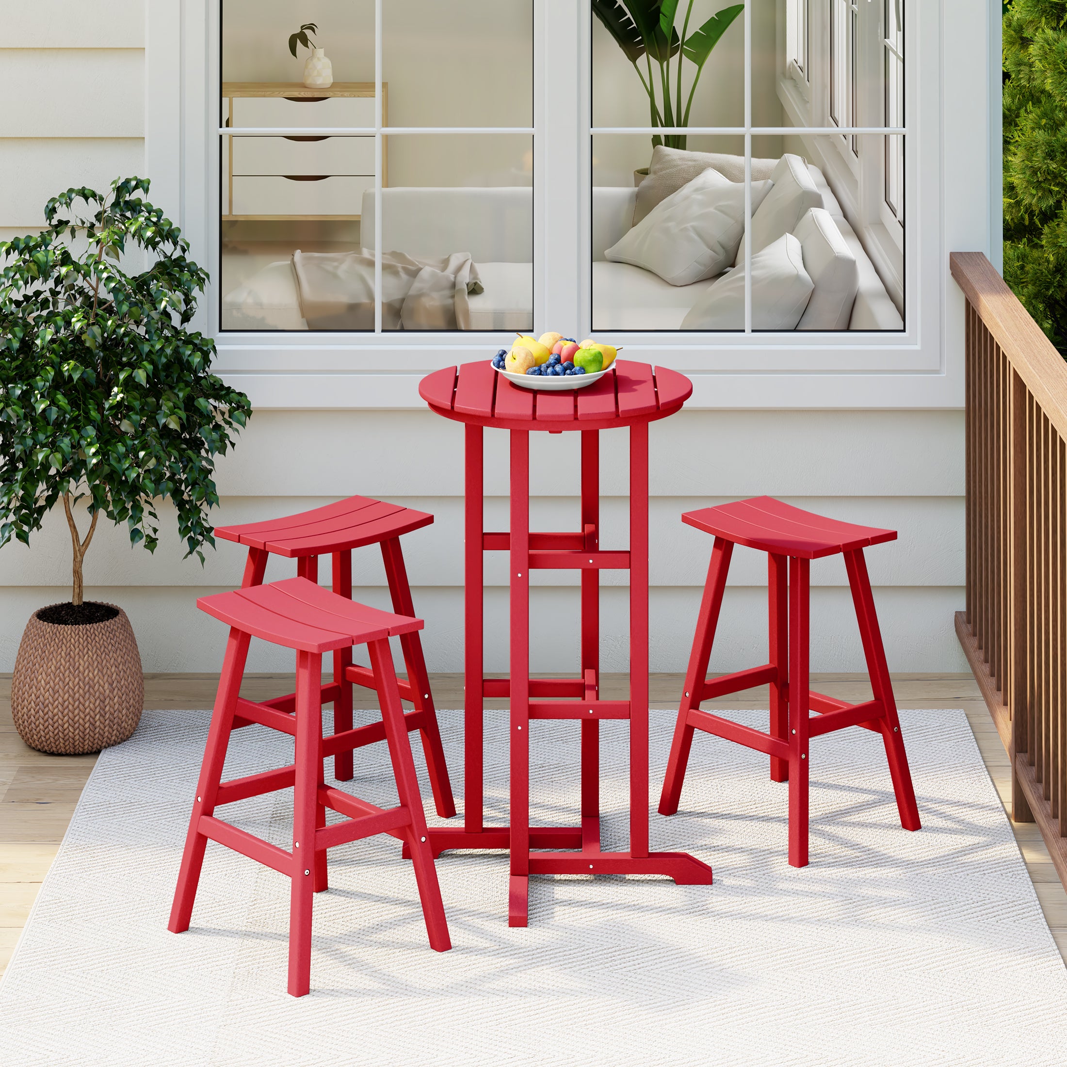 Paradise Bar Height Outdoor Patio Table and Bar Stool 4-Piece Dining Set