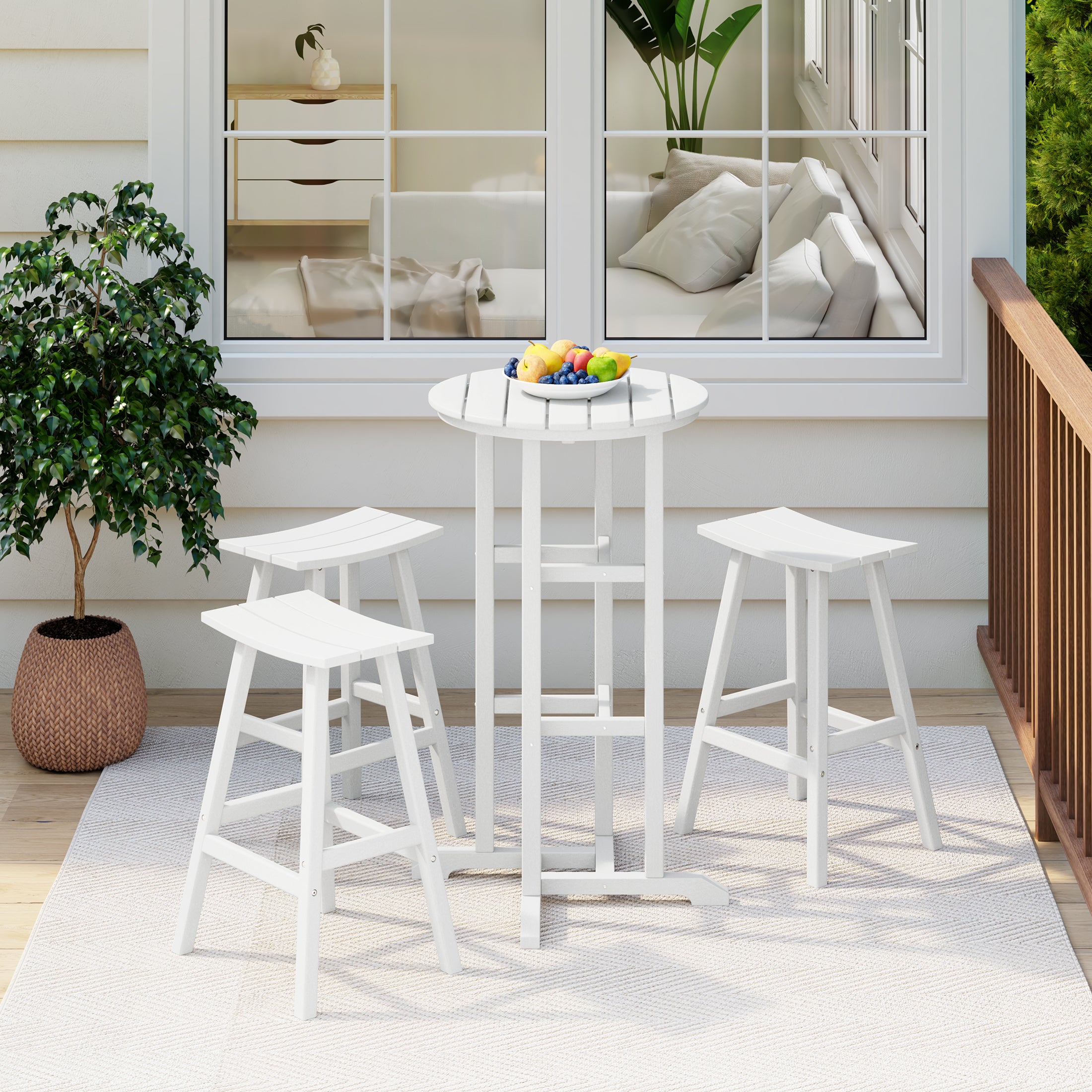 Paradise Bar Height Outdoor Patio Table and Bar Stool 4-Piece Dining Set