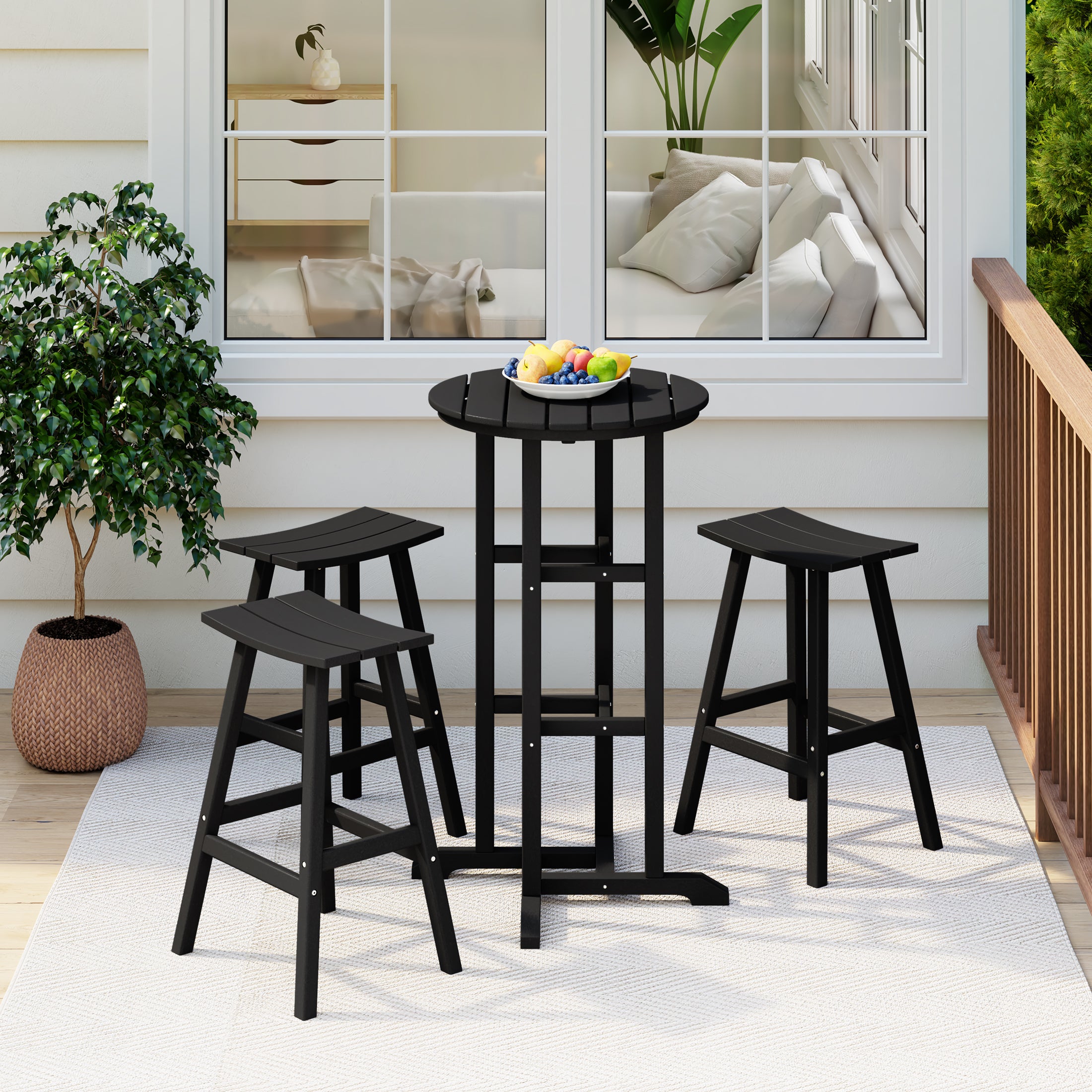 Paradise Bar Height Outdoor Patio Table and Bar Stool 4-Piece Dining Set