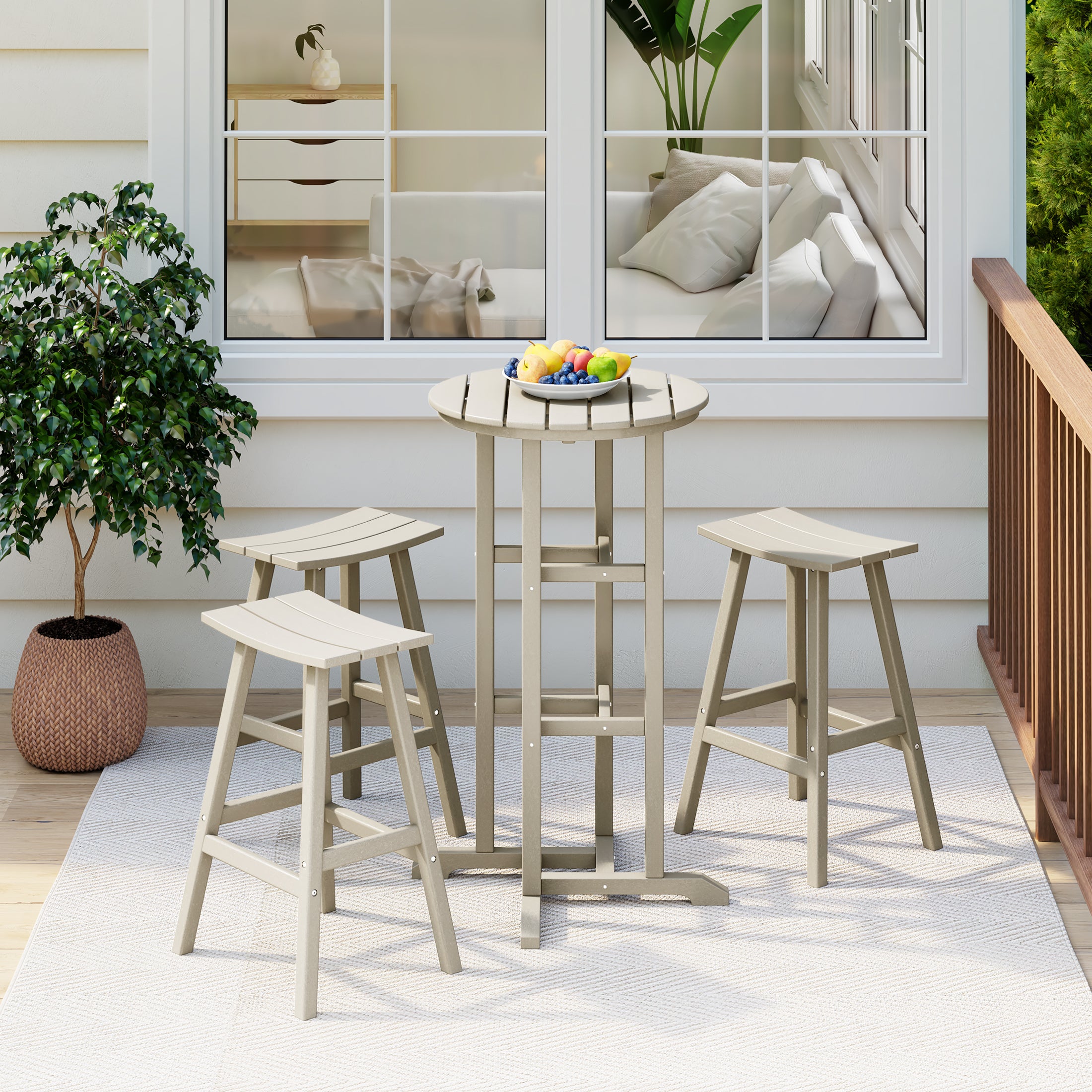 Paradise Bar Height Outdoor Patio Table and Bar Stool 4-Piece Dining Set