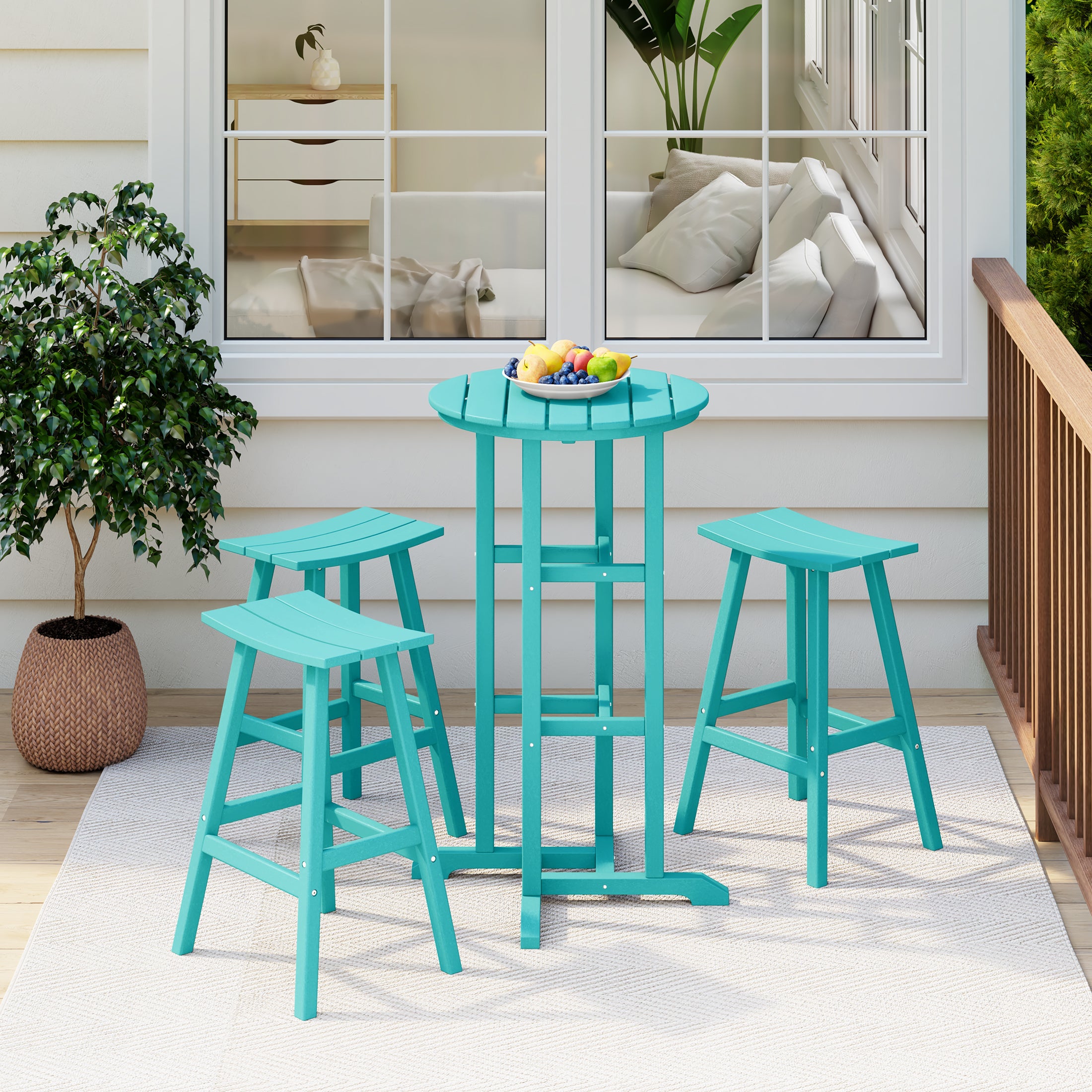 Paradise Bar Height Outdoor Patio Table and Bar Stool 4-Piece Dining Set