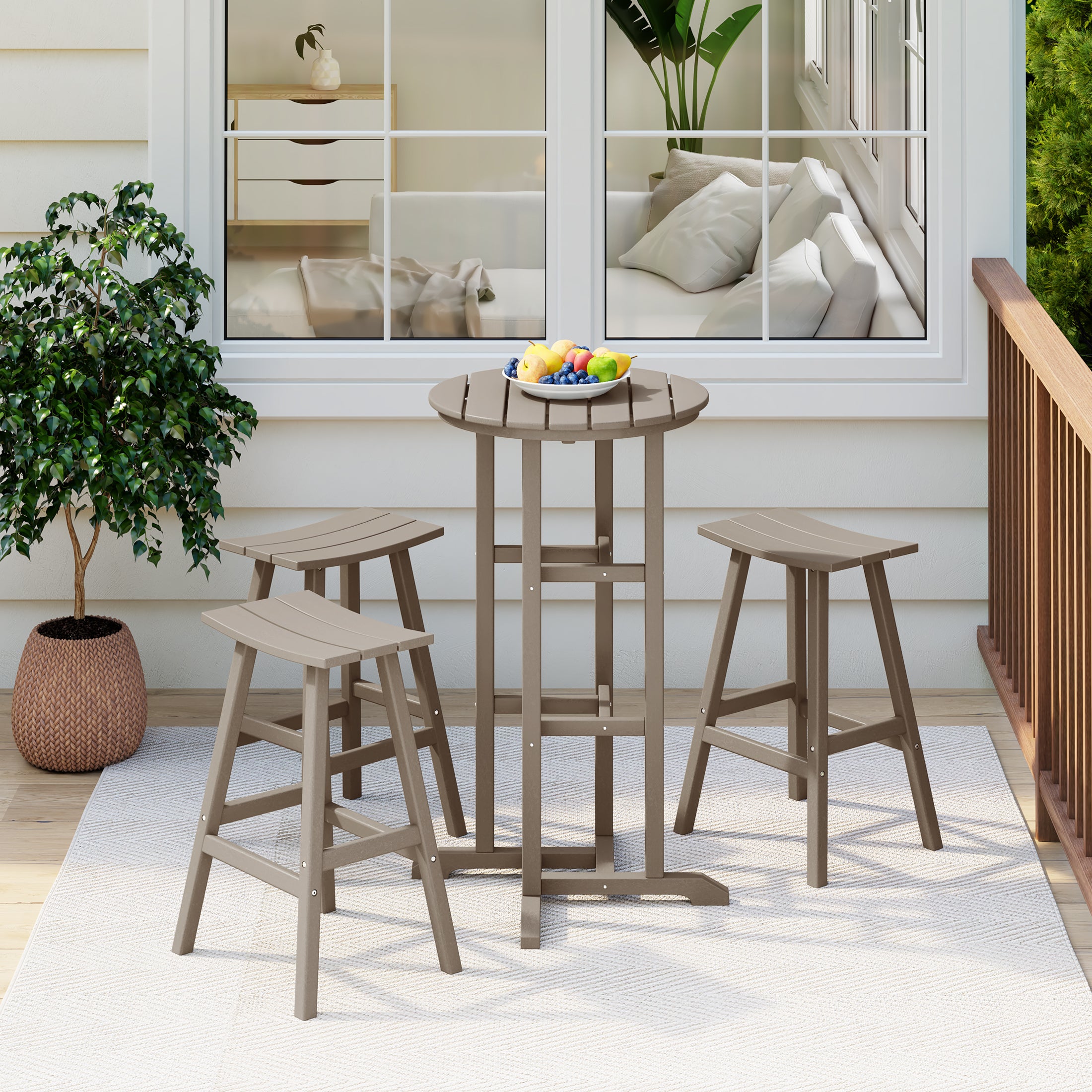 Paradise Bar Height Outdoor Patio Table and Bar Stool 4-Piece Dining Set