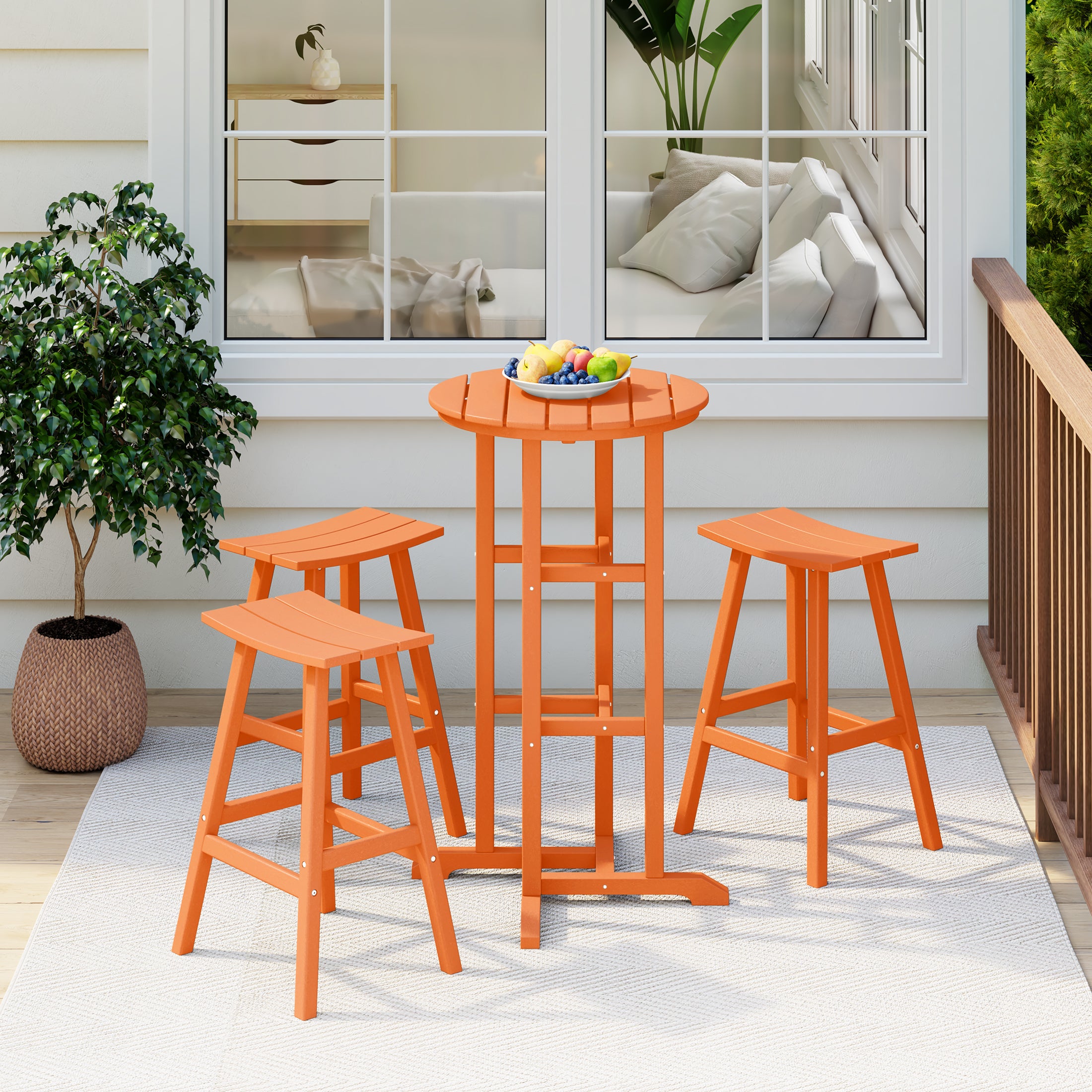 Paradise Bar Height Outdoor Patio Table and Bar Stool 4-Piece Dining Set