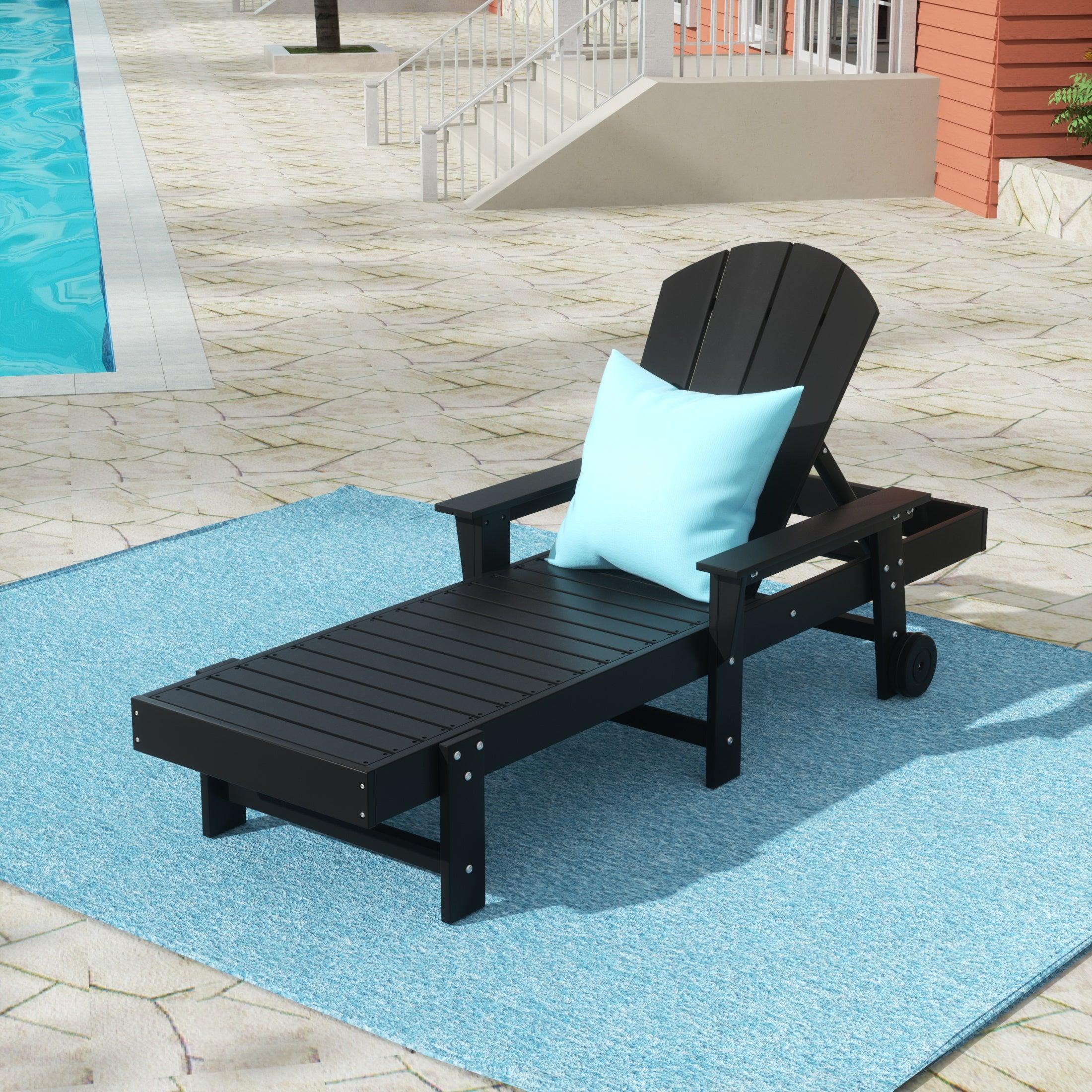 Paradise Outdoor Wheeled Classic Poly Adirondack Chaise Lounge with Arms - Costaelm