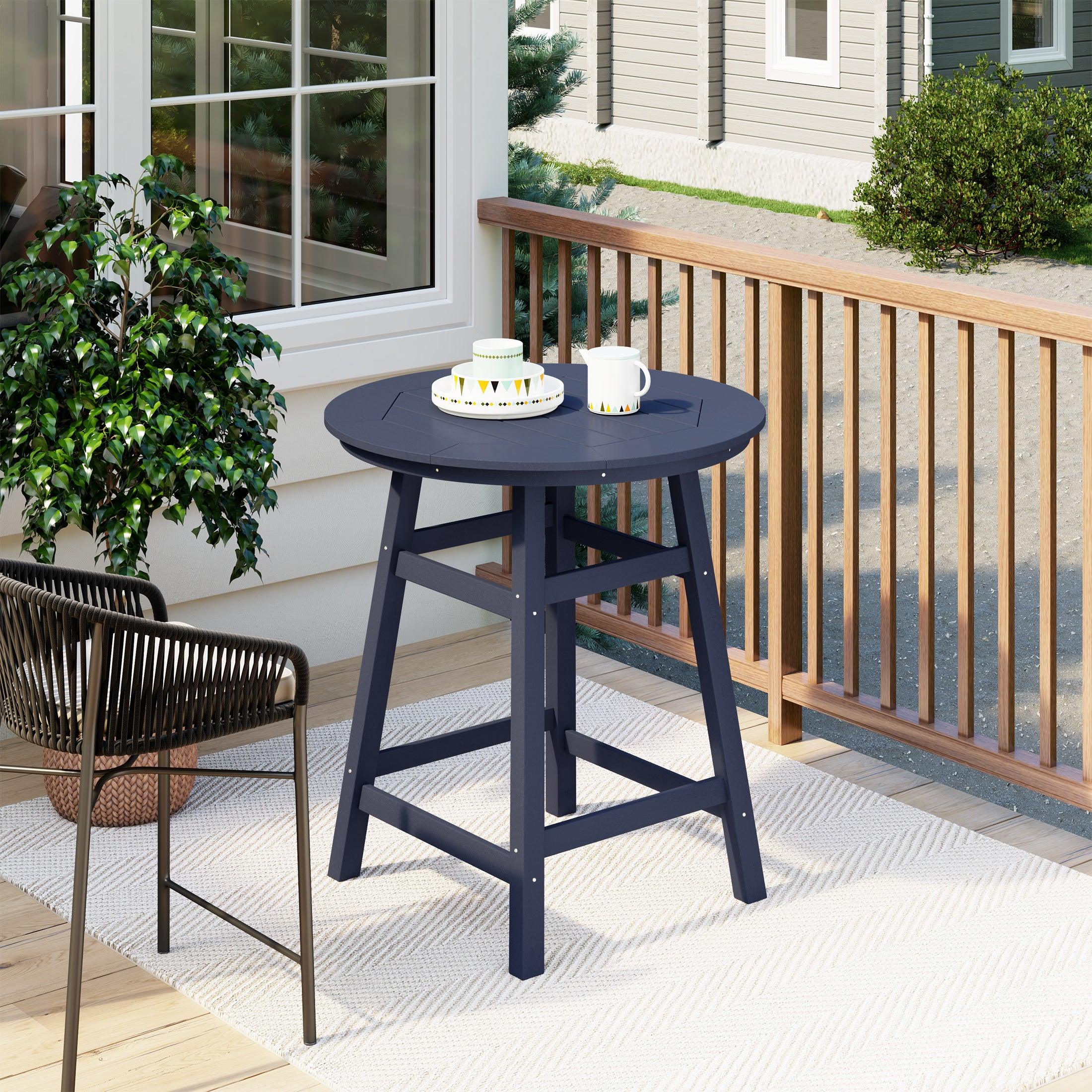 Paradise Round Outdoor Patio Counter High Bistro Bar Table With Umbrella Hole - Costaelm