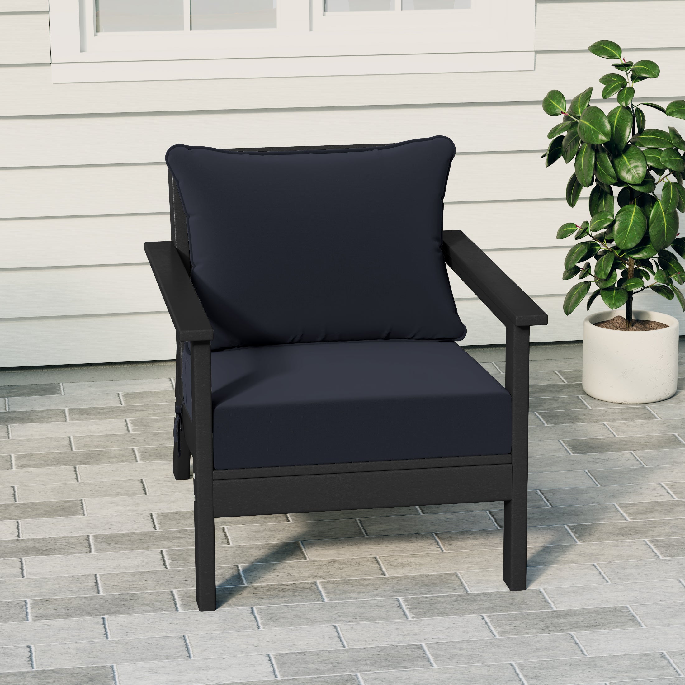 Portsmouth Modern Outdoor HDPE Patio Club Chair with Deep Seat Cushions