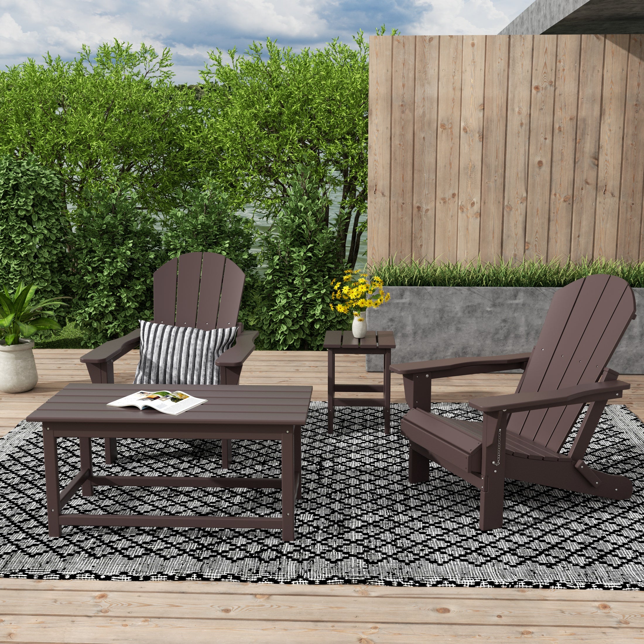 Paradise Westintrends 4-Piece set Outdoor / Patio Poly Adirondack chairs with a Coffee and a side table ( 2 seater )