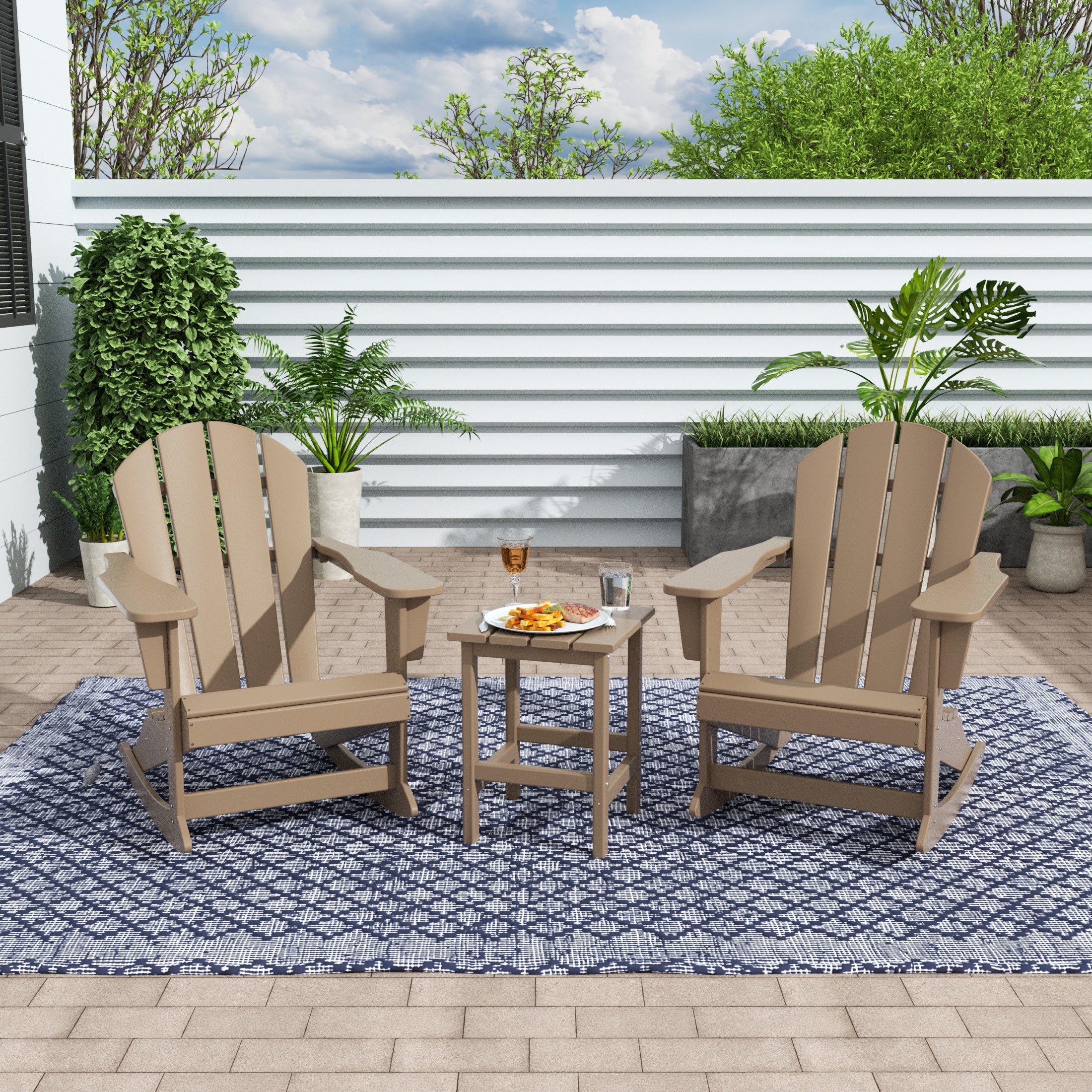 Paradise Westintrends 3-Piece set Outdoor / Patio Poly Adirondack rocking chairs with a side table ( 2 seater )