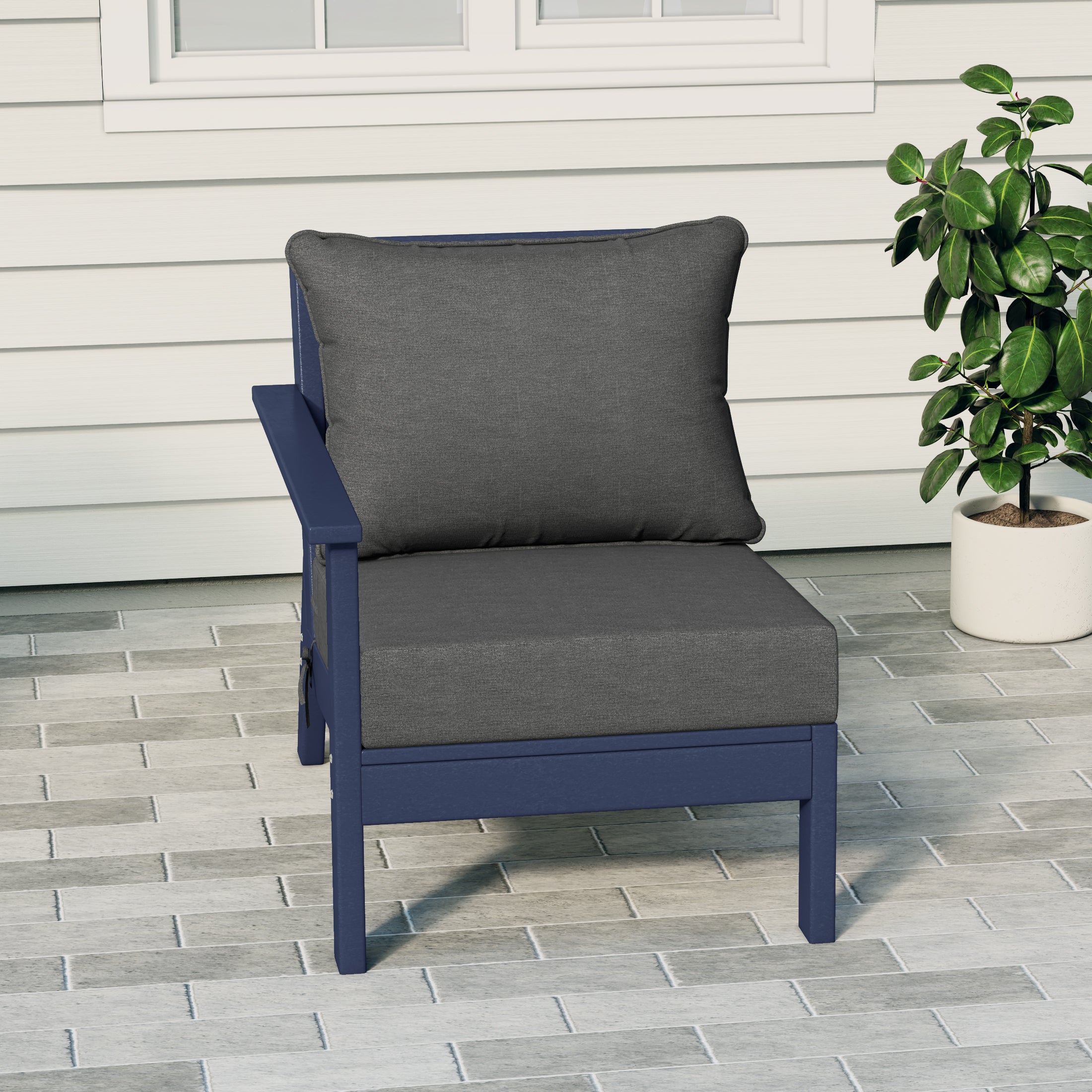 Portsmouth Modern Outdoor HDPE Patio Left Facing Sectional Corner Club Chair with Deep Seat Cushions