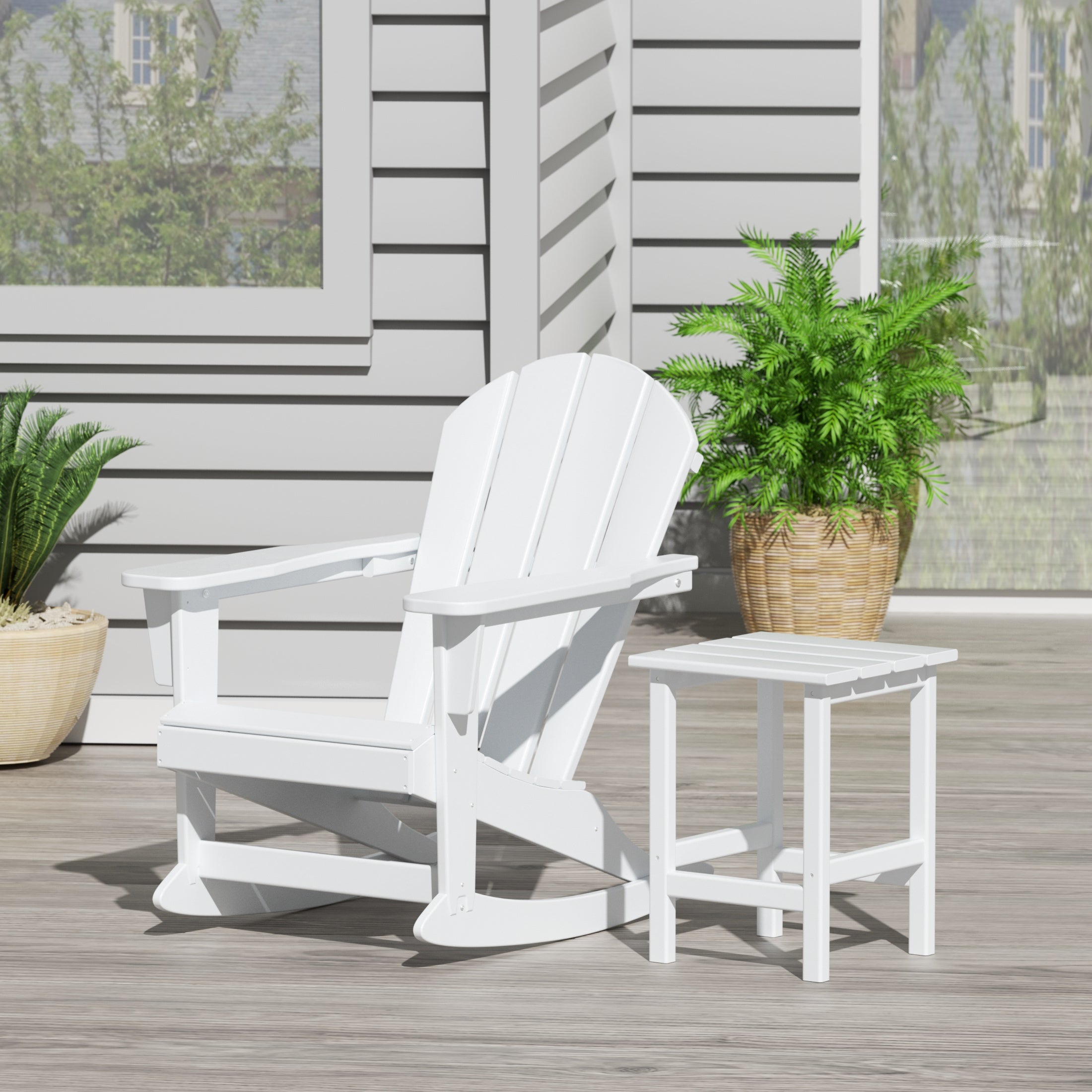 Paradise Malibu Outdoor Patio Rocking Adirondack Chairs with Side Table Set