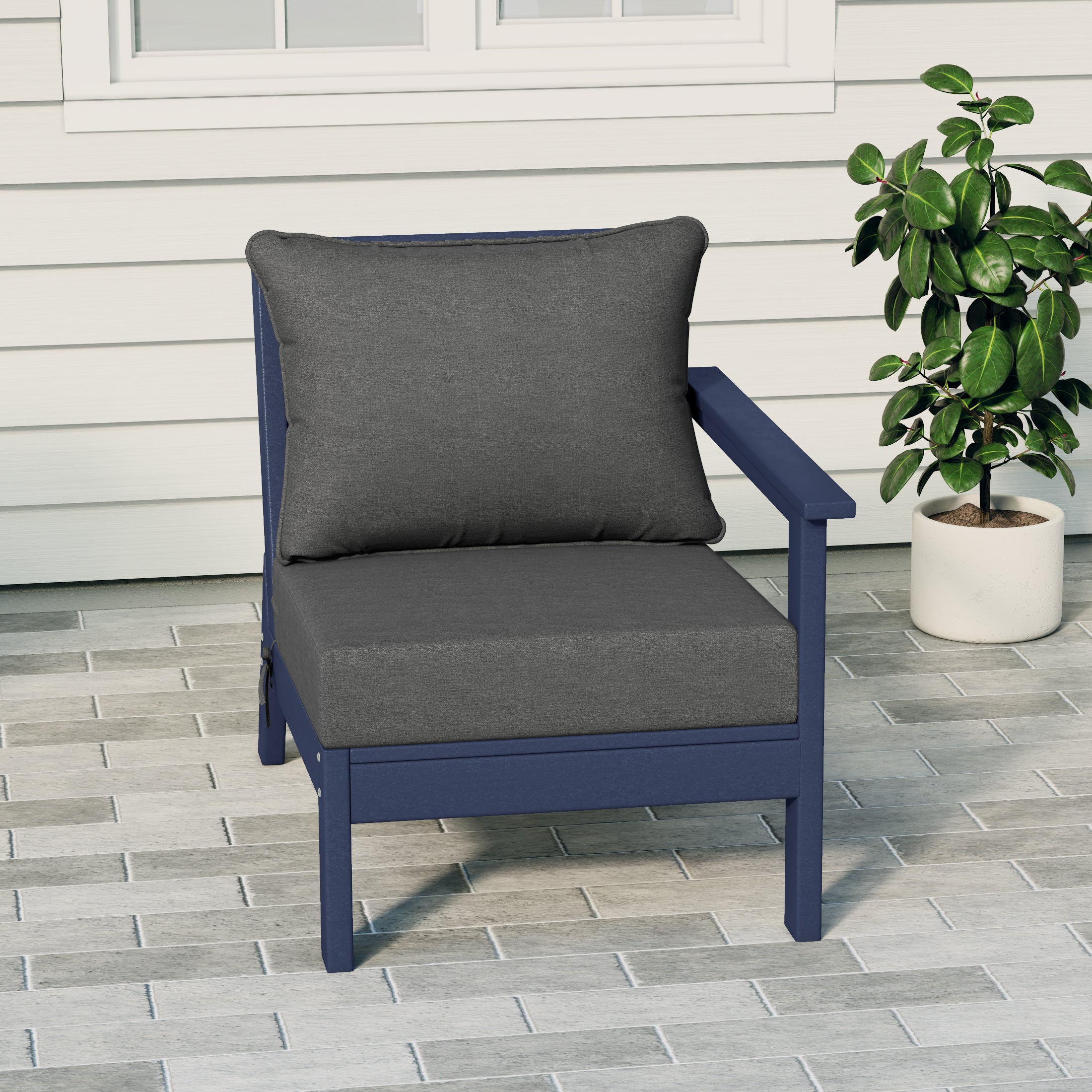 Portsmouth Modern Outdoor HDPE Patio Right Facing Sectional Corner Club Chair with Deep Seat Cushions