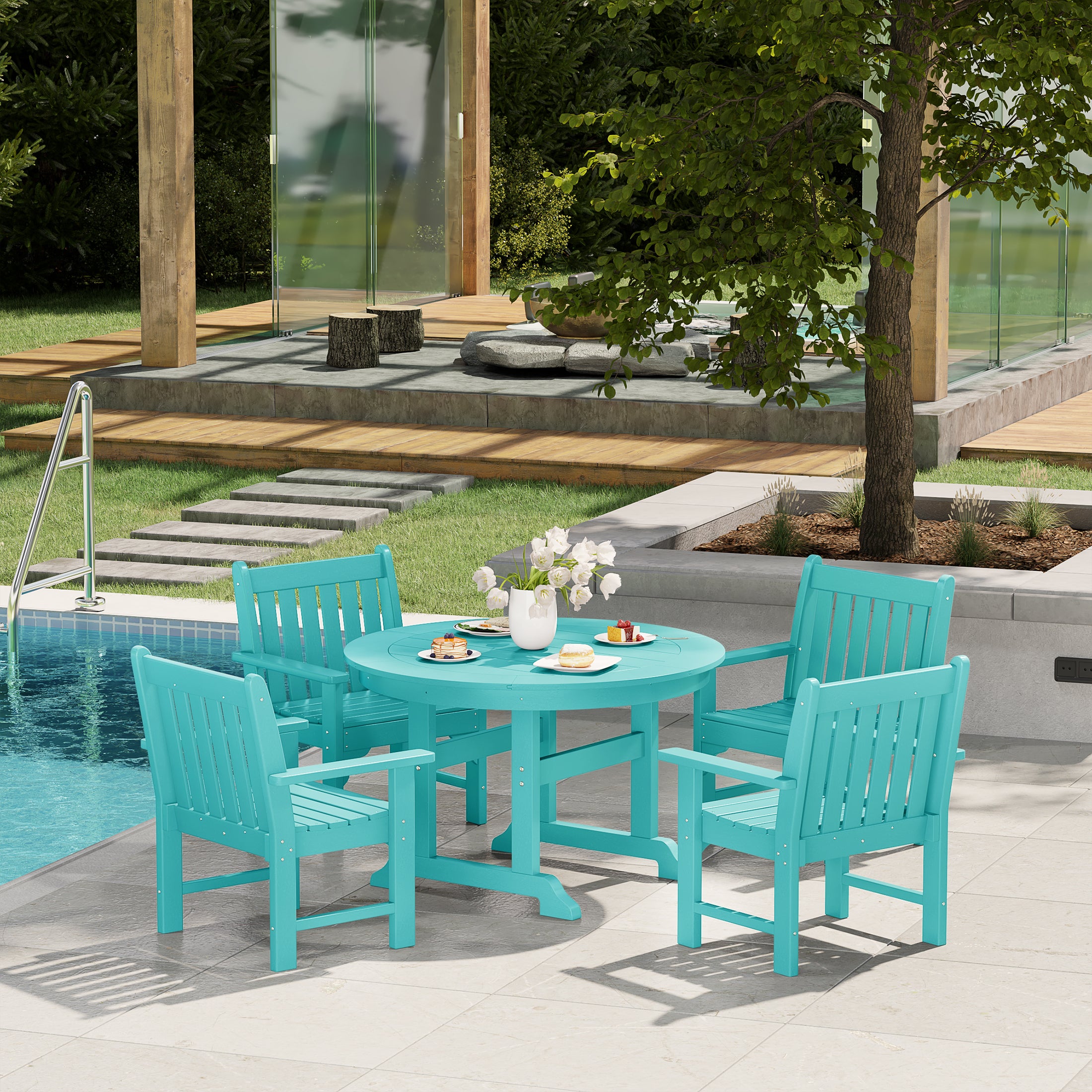 Paradise 5-Piece HDPE Outdoor Patio Chair and Round Table Dining Set