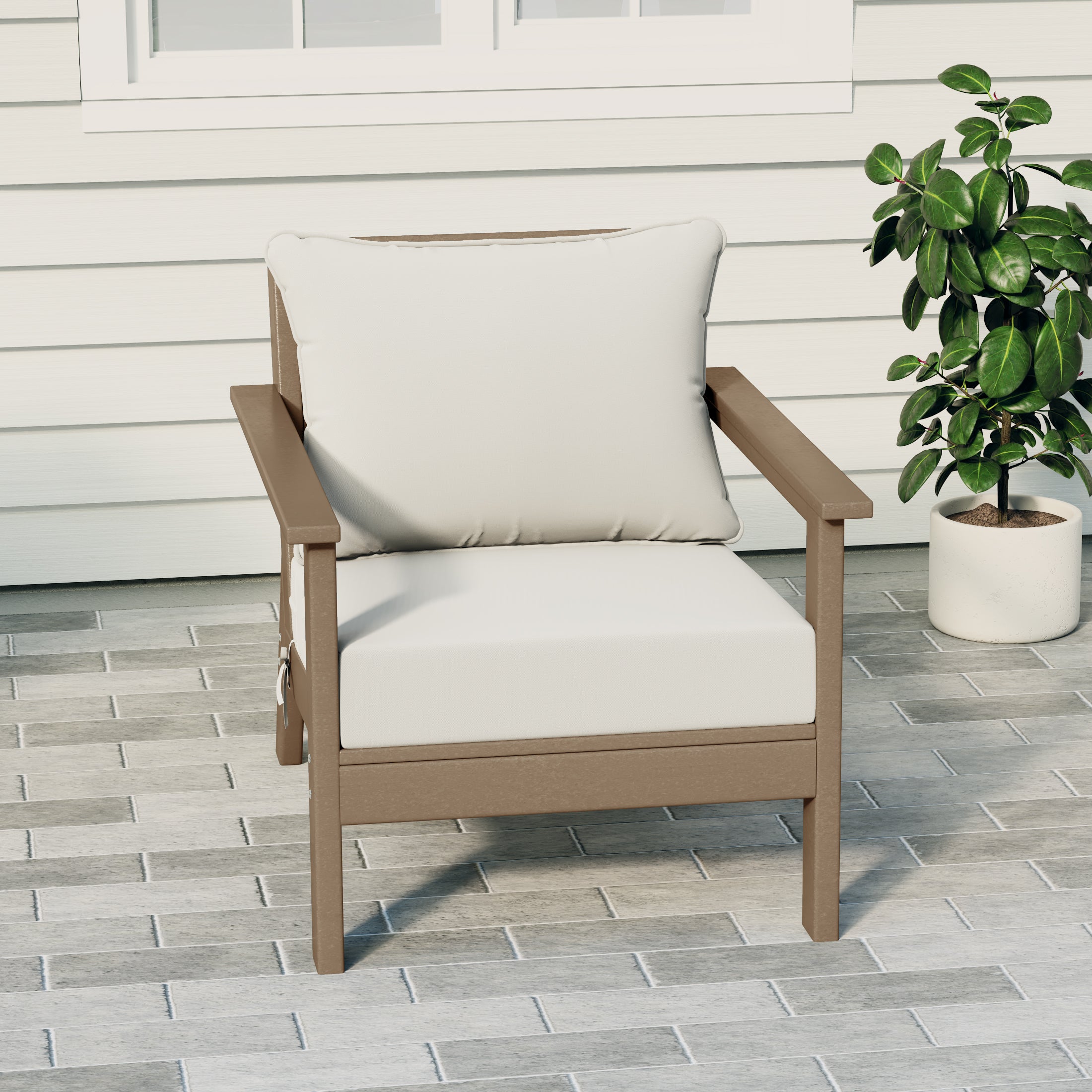 Portsmouth Modern Outdoor HDPE Patio Club Chair with Deep Seat Cushions