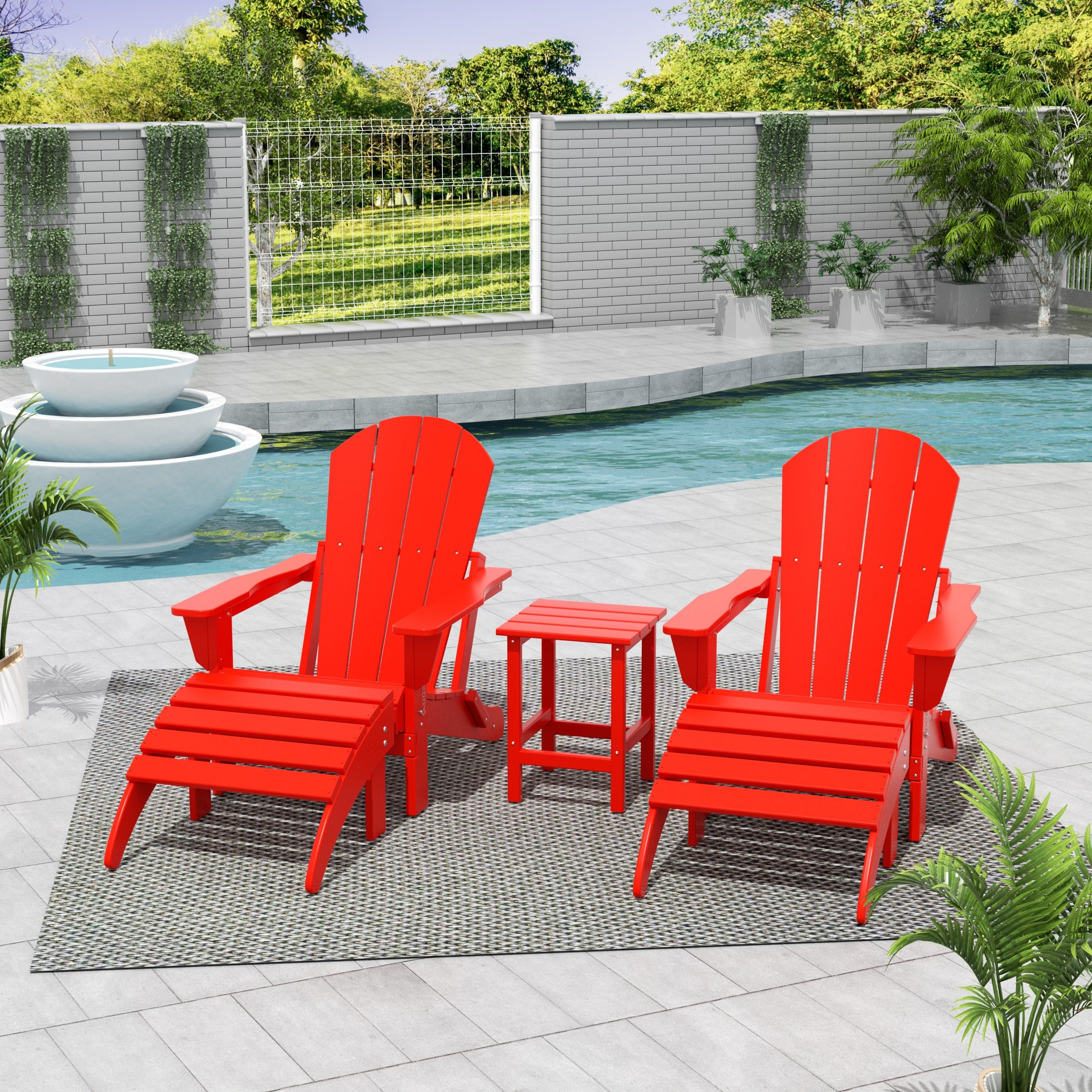 Paradise Westintrends 5-Piece set classic Adirondack chairs with ottoman and a small coffee table (2 seater)