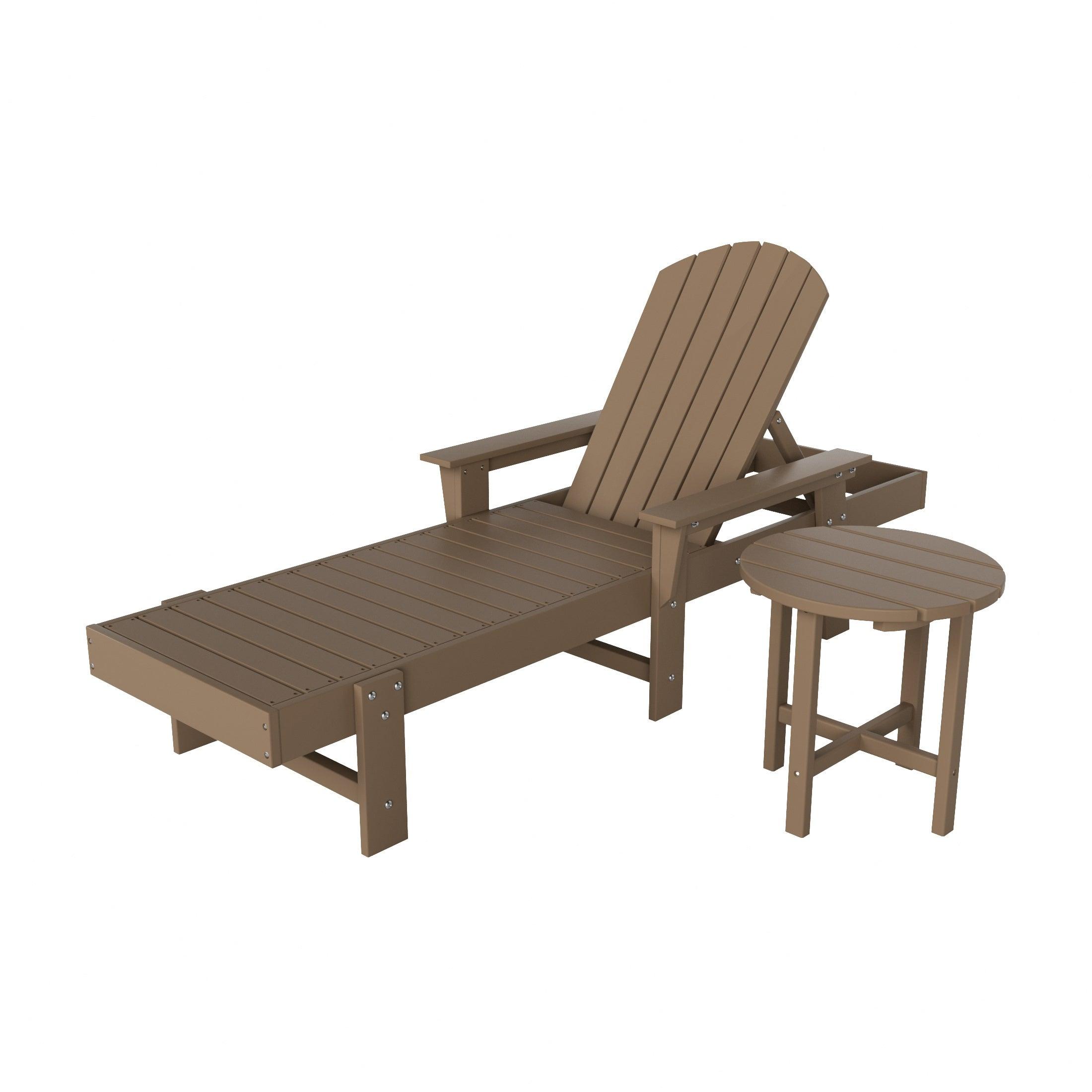 Portside 2-Piece Outdoor Wheeled Classic Poly Adirondack Chaise Lounge with Arms and Round Side Table Set - Costaelm