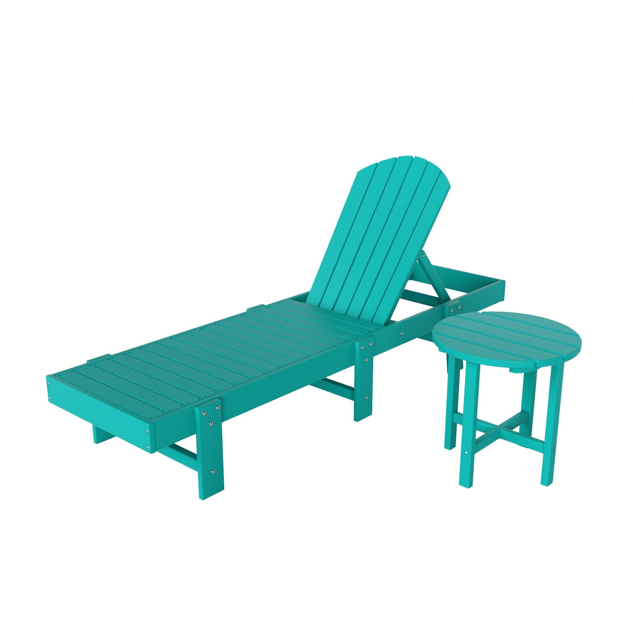 Portside 2-Piece Outdoor Classic Poly Adirondack Chaise Lounge with Wheels and Square Side Table Set - Costaelm