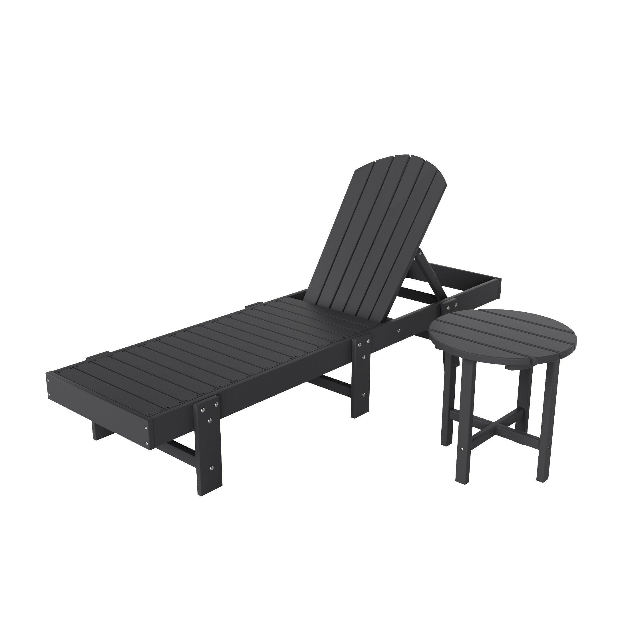 Portside 2-Piece Outdoor Classic Poly Adirondack Chaise Lounge with Wheels and Square Side Table Set - Costaelm