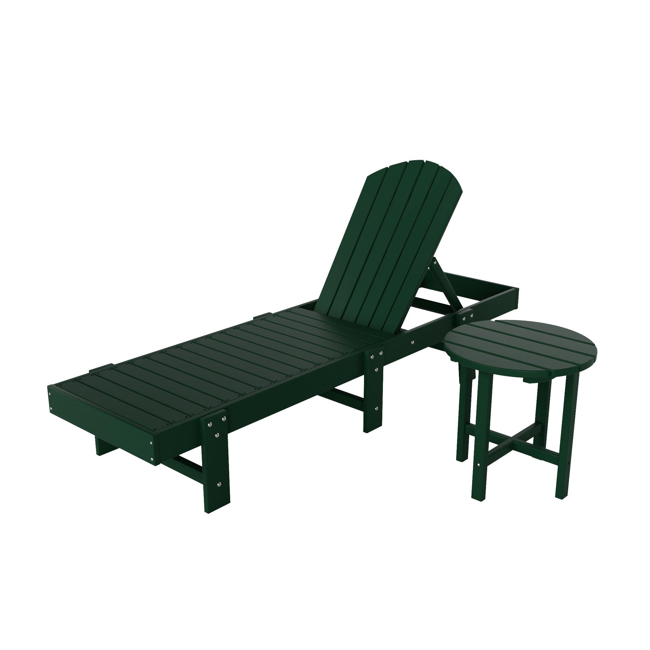 Portside 2-Piece Outdoor Classic Poly Adirondack Chaise Lounge with Wheels and Square Side Table Set - Costaelm