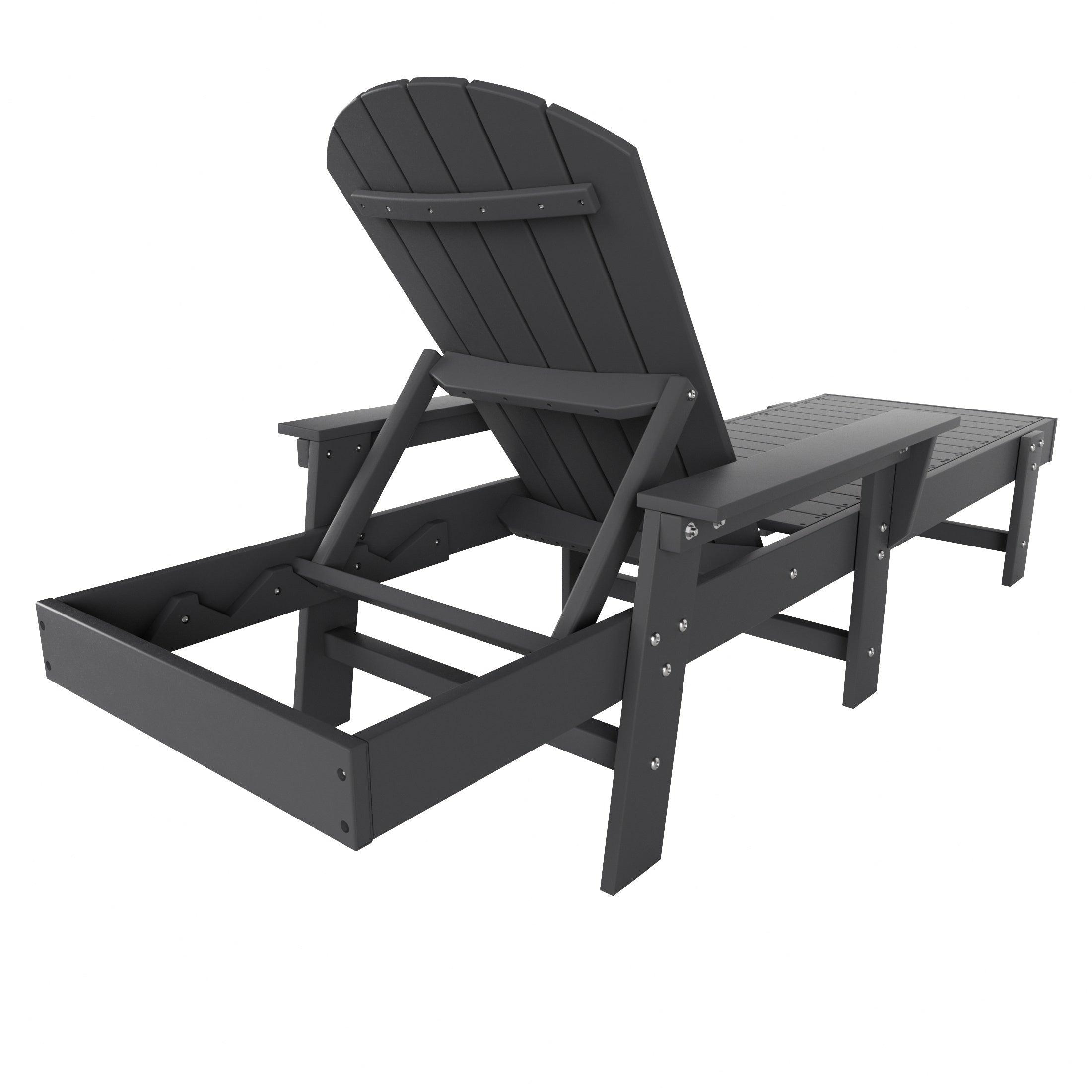 Portside 3-Piece Outdoor Wheeled Classic Poly Adirondack Chaise Lounge with Arms and Round Side Table Set - Costaelm