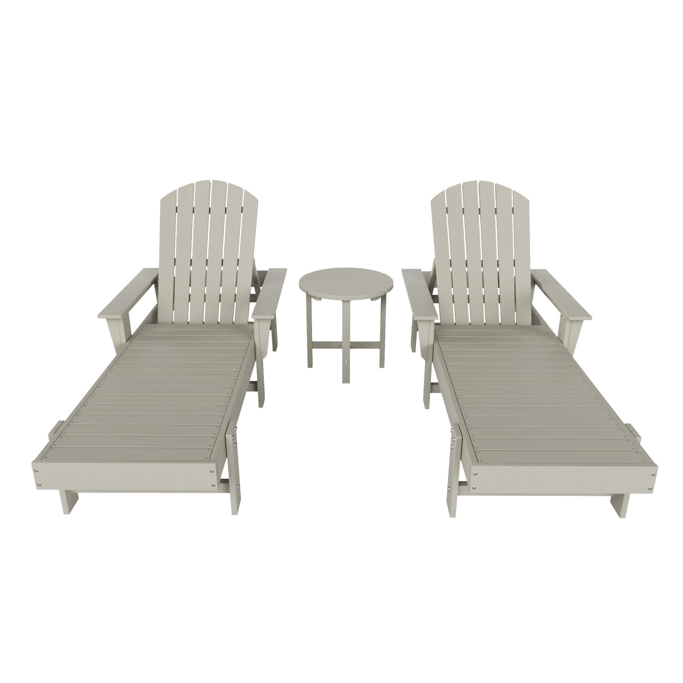 Portside 3-Piece Outdoor Wheeled Classic Poly Adirondack Chaise Lounge with Arms and Round Side Table Set - Costaelm