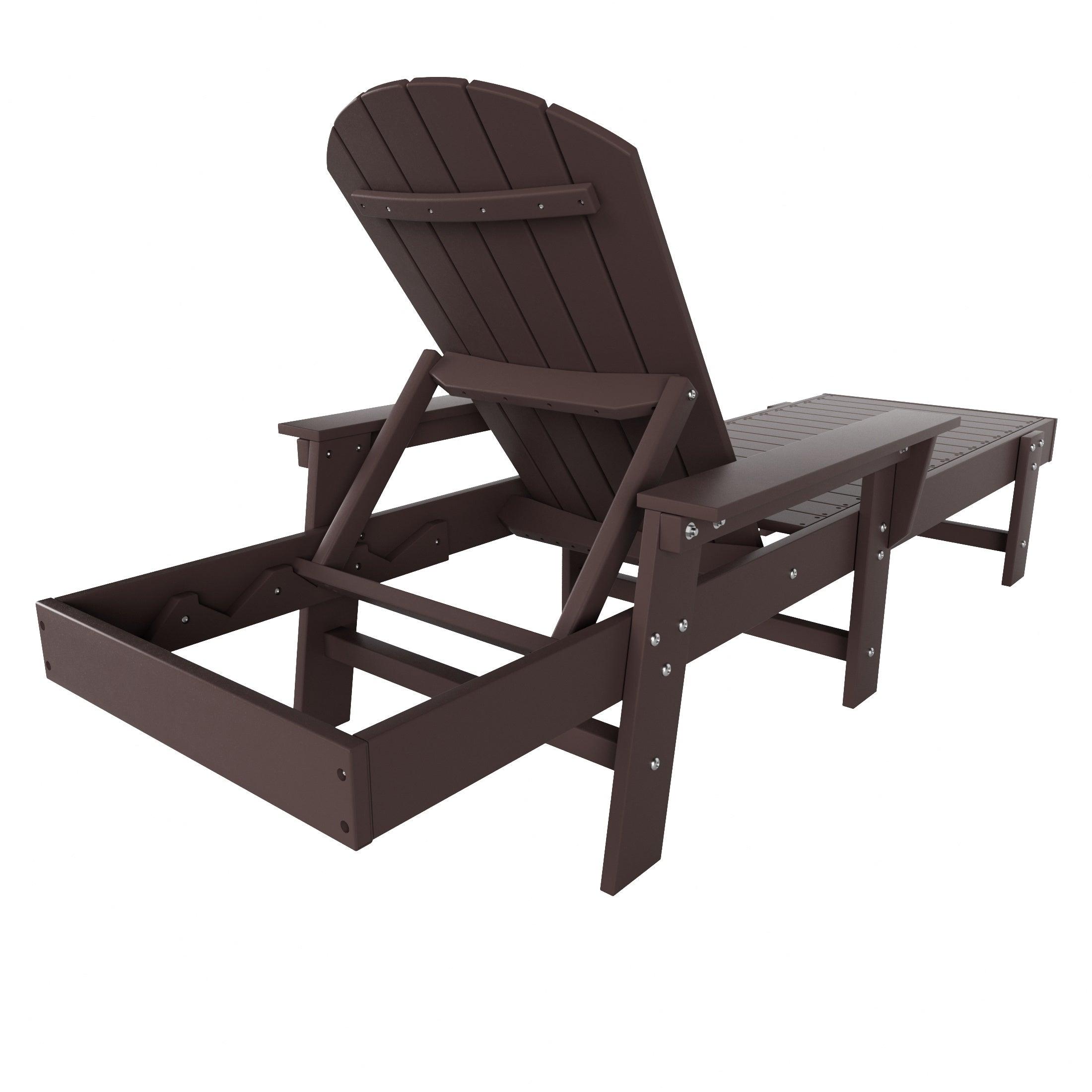 Portside 3-Piece Outdoor Wheeled Classic Poly Adirondack Chaise Lounge with Arms and Round Side Table Set - Costaelm