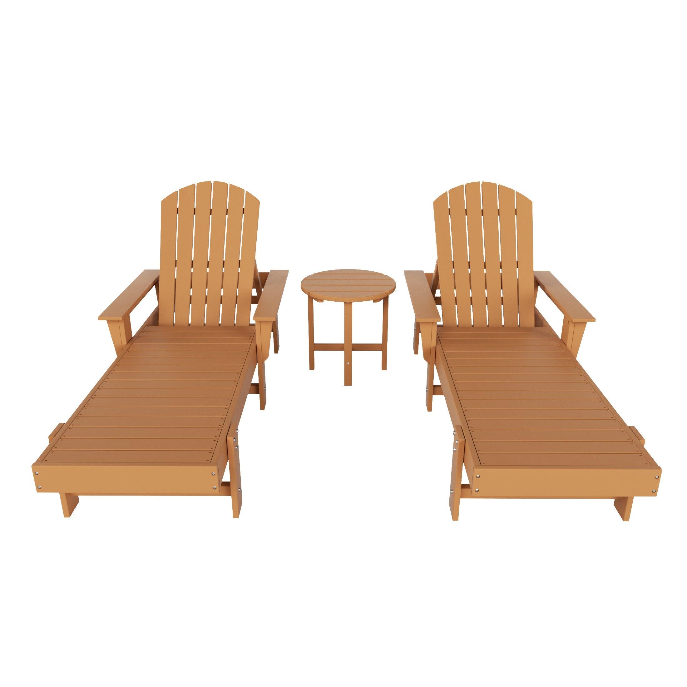 Portside 3-Piece Outdoor Wheeled Classic Poly Adirondack Chaise Lounge with Arms and Round Side Table Set - Costaelm