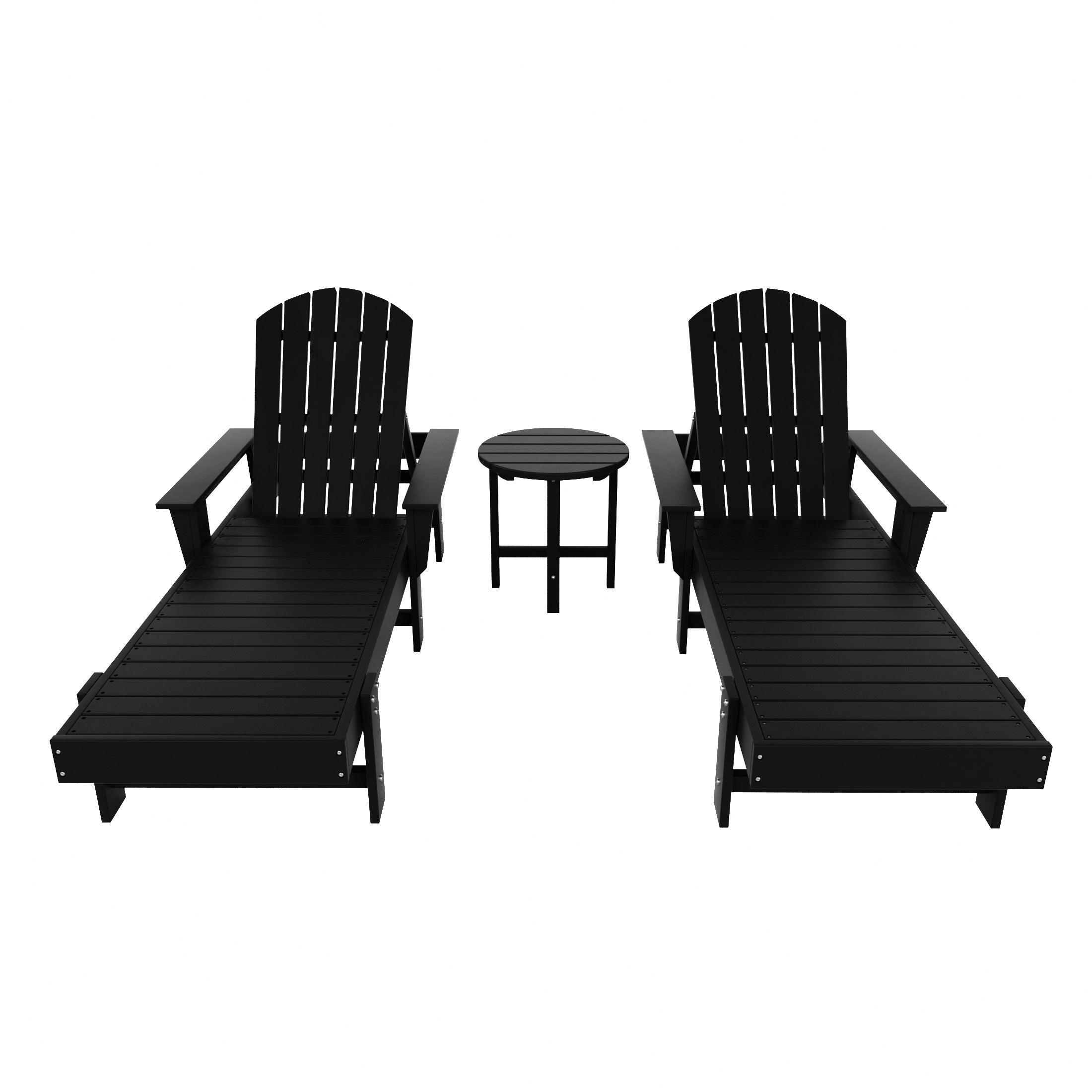 Portside 3-Piece Outdoor Wheeled Classic Poly Adirondack Chaise Lounge with Arms and Round Side Table Set - Costaelm