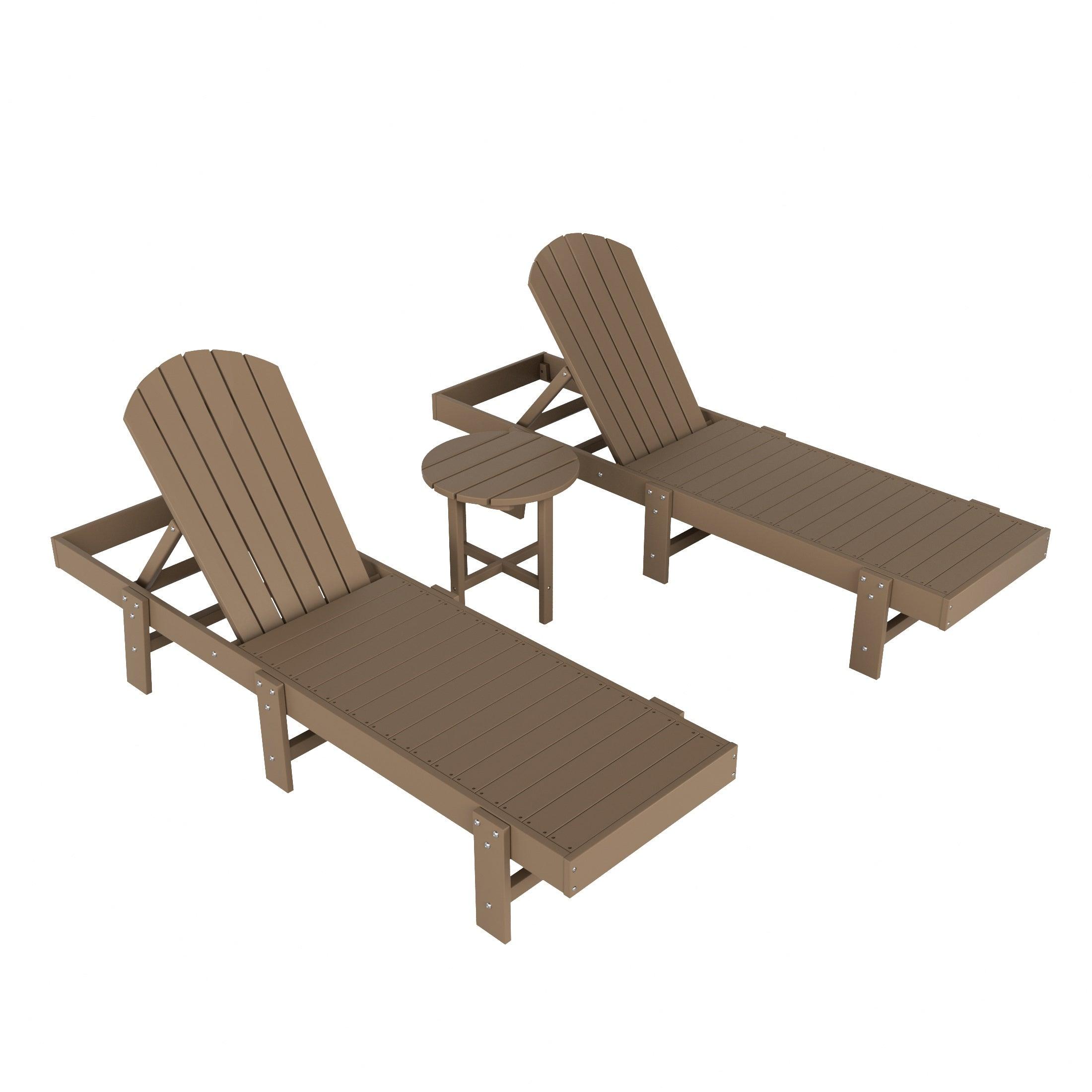 Portside 3-Piece Outdoor Classic Poly Adirondack Chaise Lounge with Wheels and Square Side Table Set - Costaelm