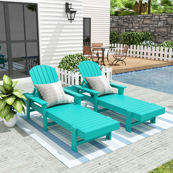 Portside Outdoor Wheeled Classic Poly Adirondack Chaise Lounge with Arms (Set of 2) - Costaelm