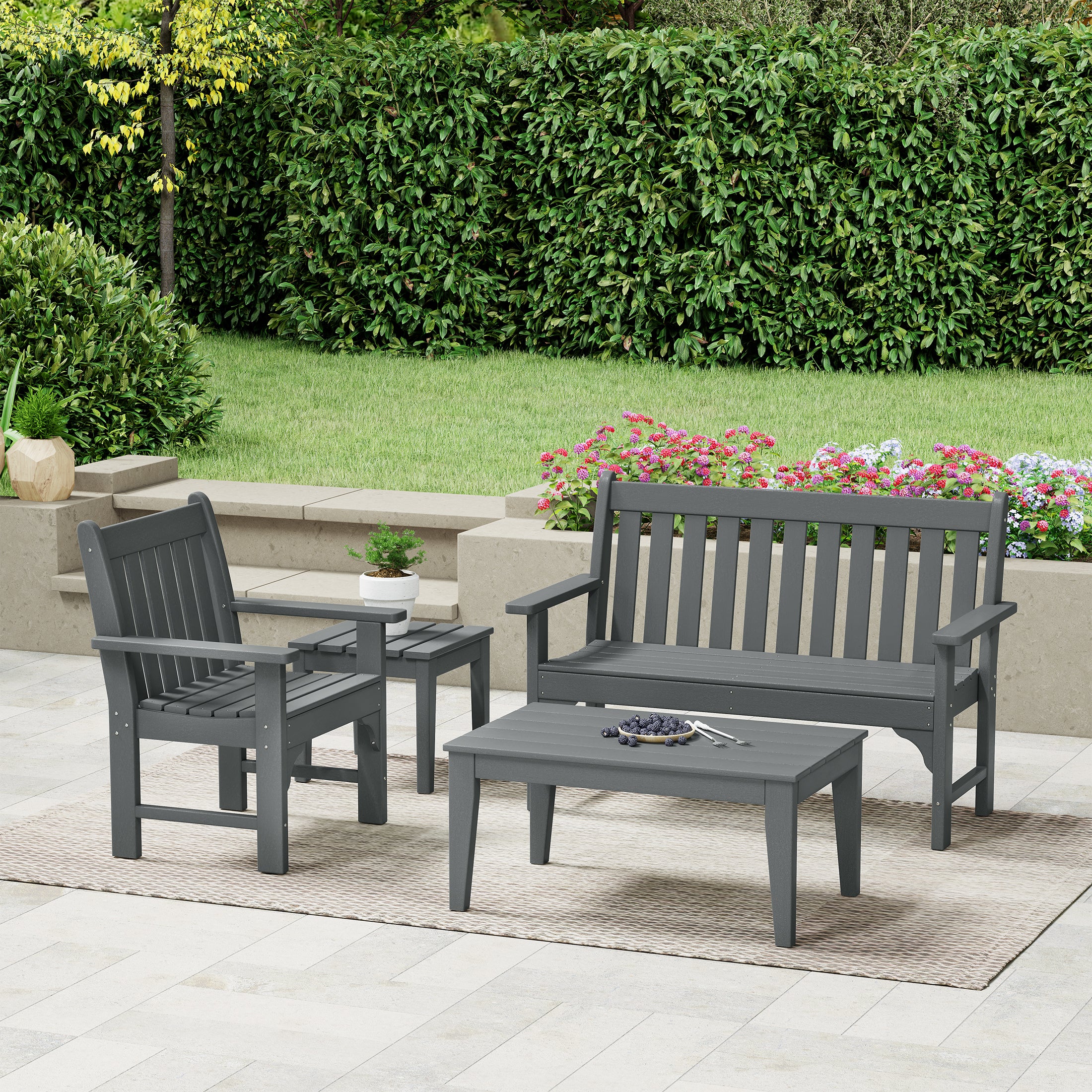 Paradise 4-Piece HDPE Outdoor Patio Furniture Bench Set