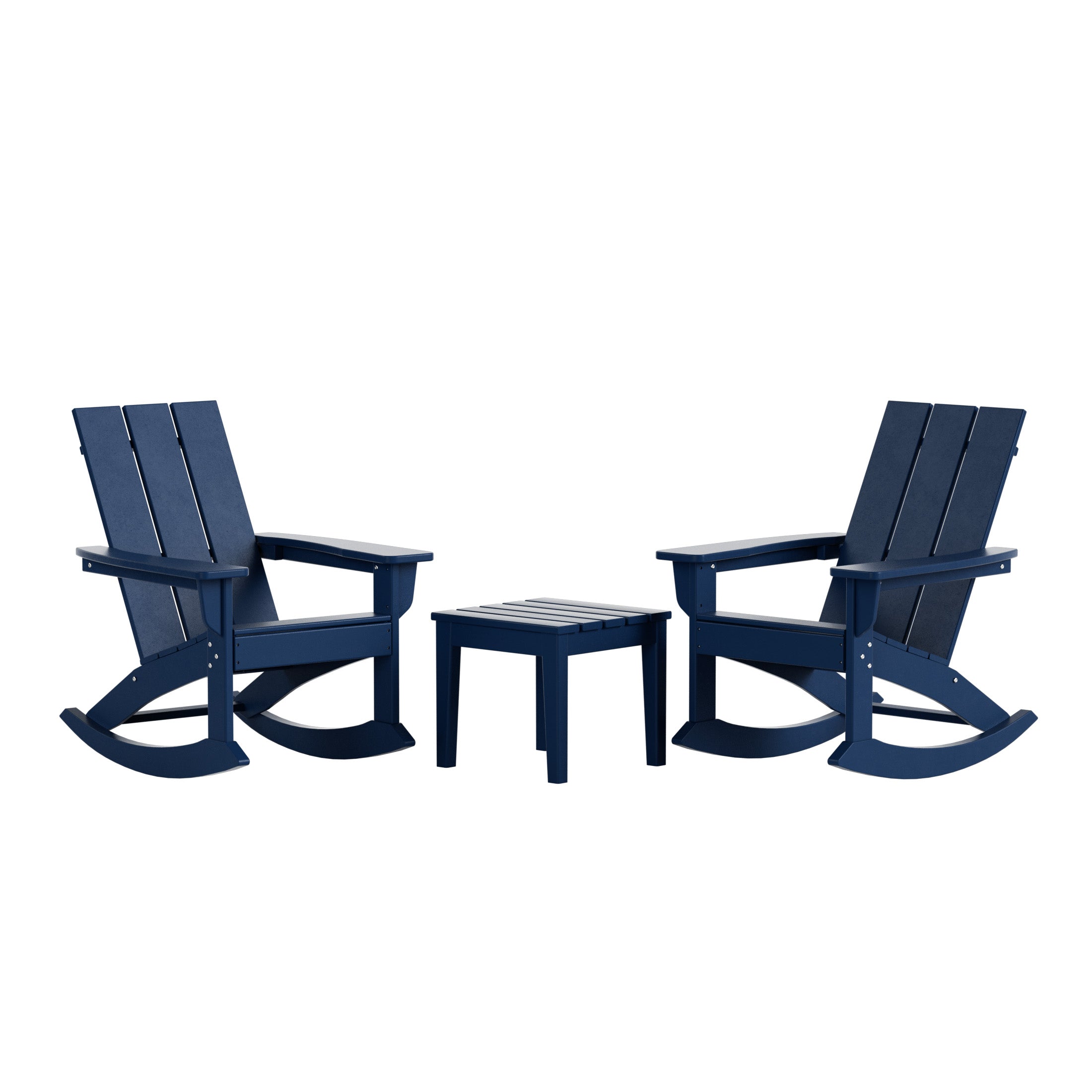 Palms Ashore Modern Rocking Poly Adirondack Chair With Side Table 3-Piece Set