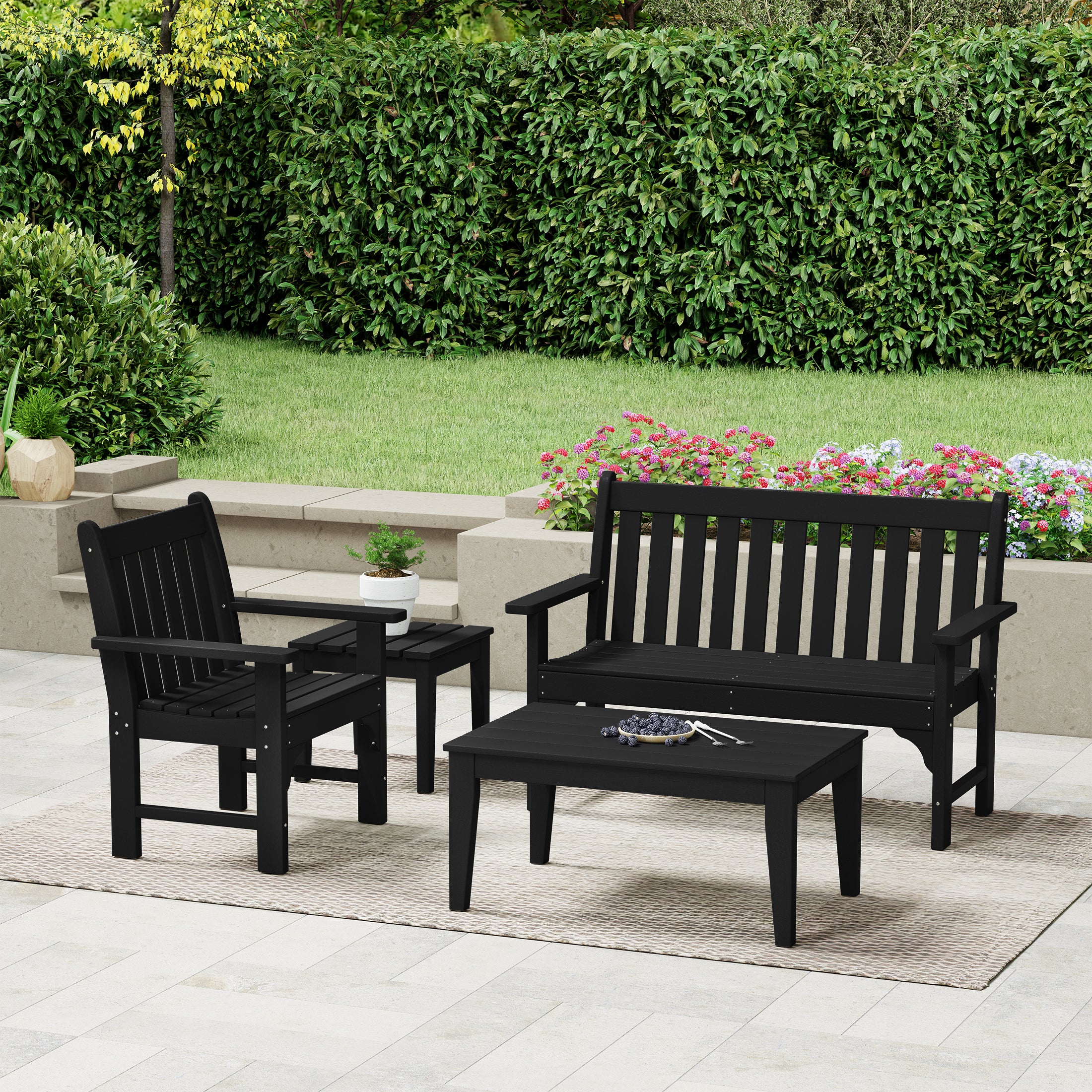 Paradise 4-Piece HDPE Outdoor Patio Furniture Bench Set