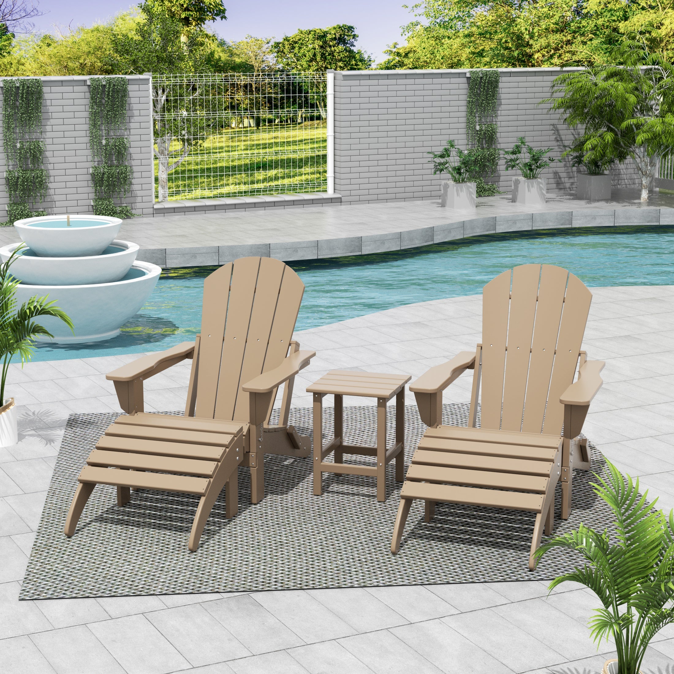 Paradise Westintrends 5-Piece set classic Adirondack chairs with ottoman and a small coffee table (2 seater)