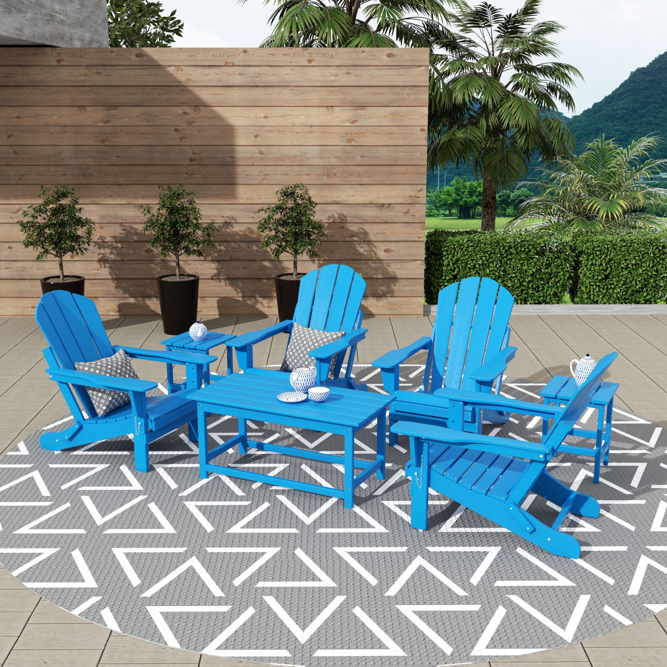 Paradise Westintrends 7-Piece set Outdoor / Patio Adirondack chairs with a Coffee and tWestintrends side tables ( 4 seater )