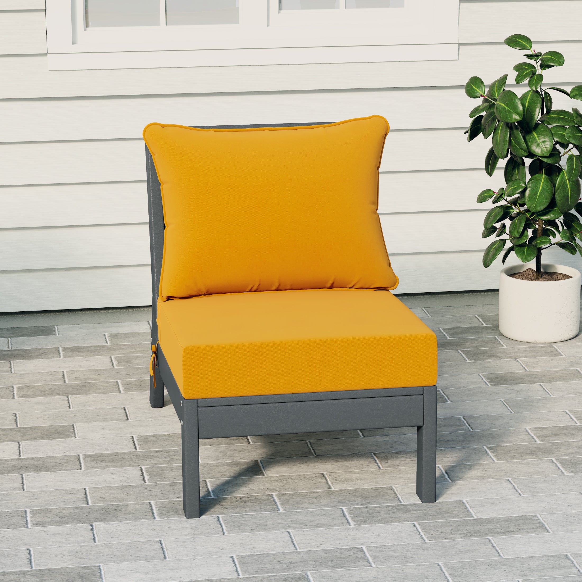 Portsmouth Modern Outdoor HDPE Patio Armless Sectional Corner Club Chair with Deep Seat Cushions