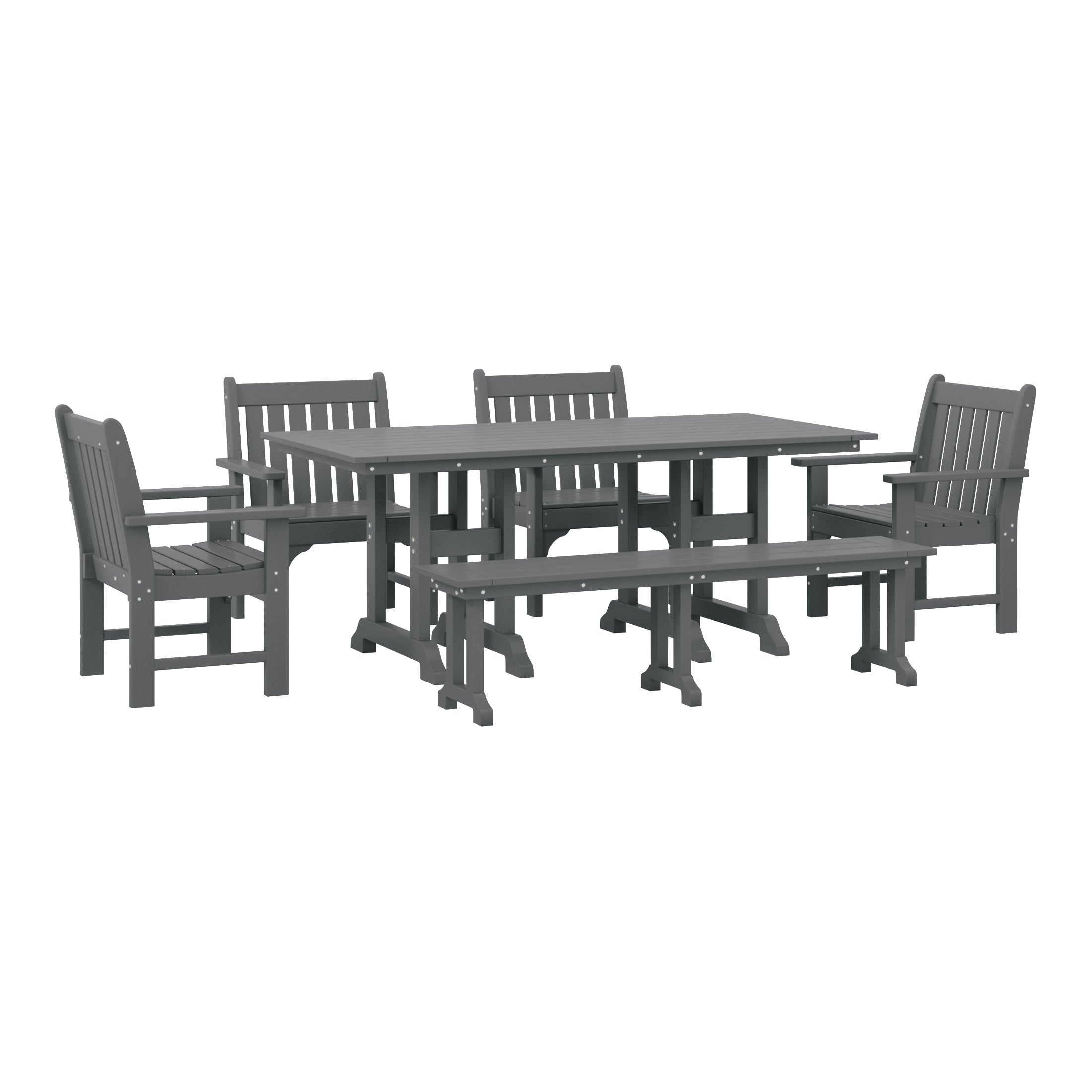 Paradise 6-Piece HDPE Outdoor Rectangular Dining Patio Table and Chairs Set