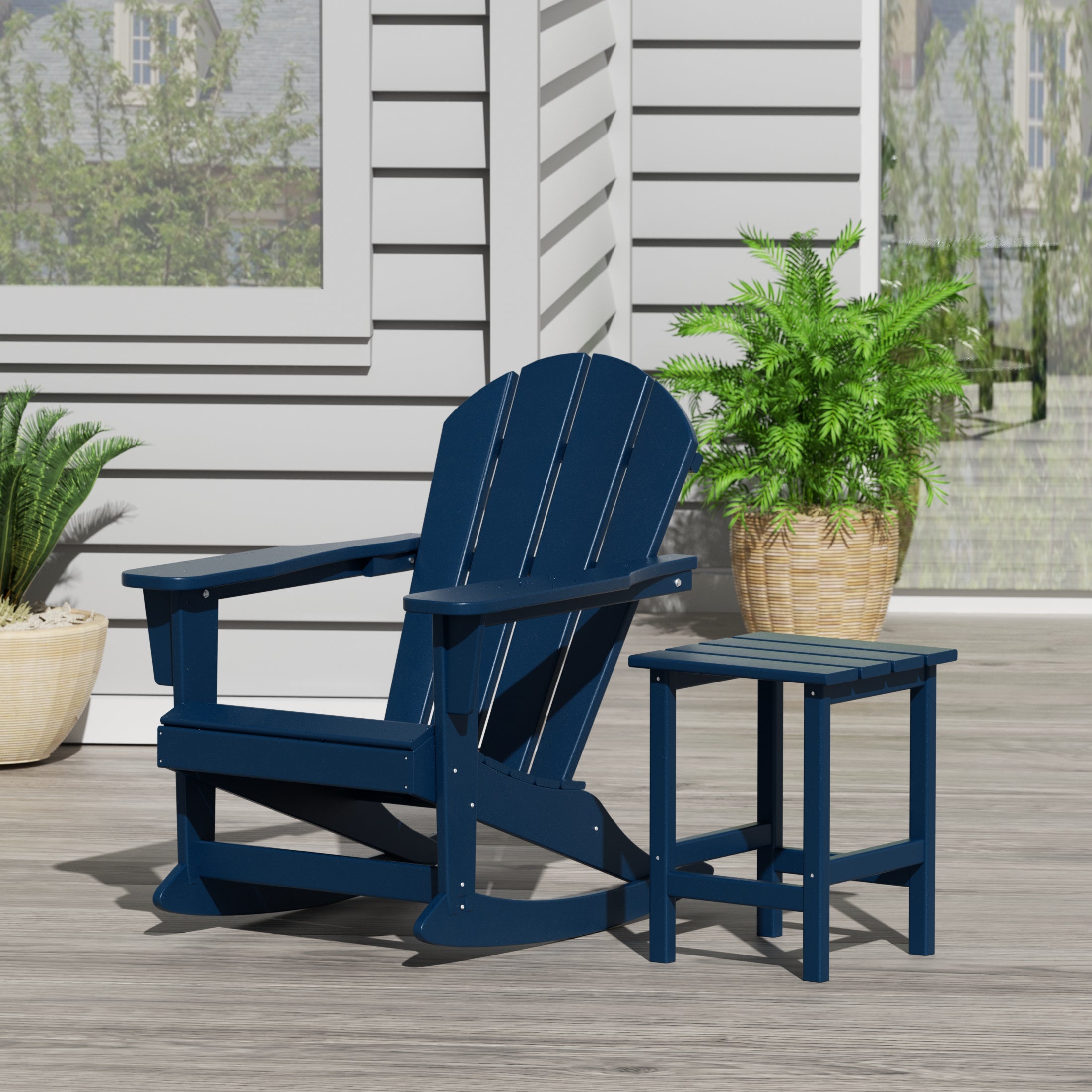 Paradise Malibu Outdoor Patio Rocking Adirondack Chairs with Side Table Set