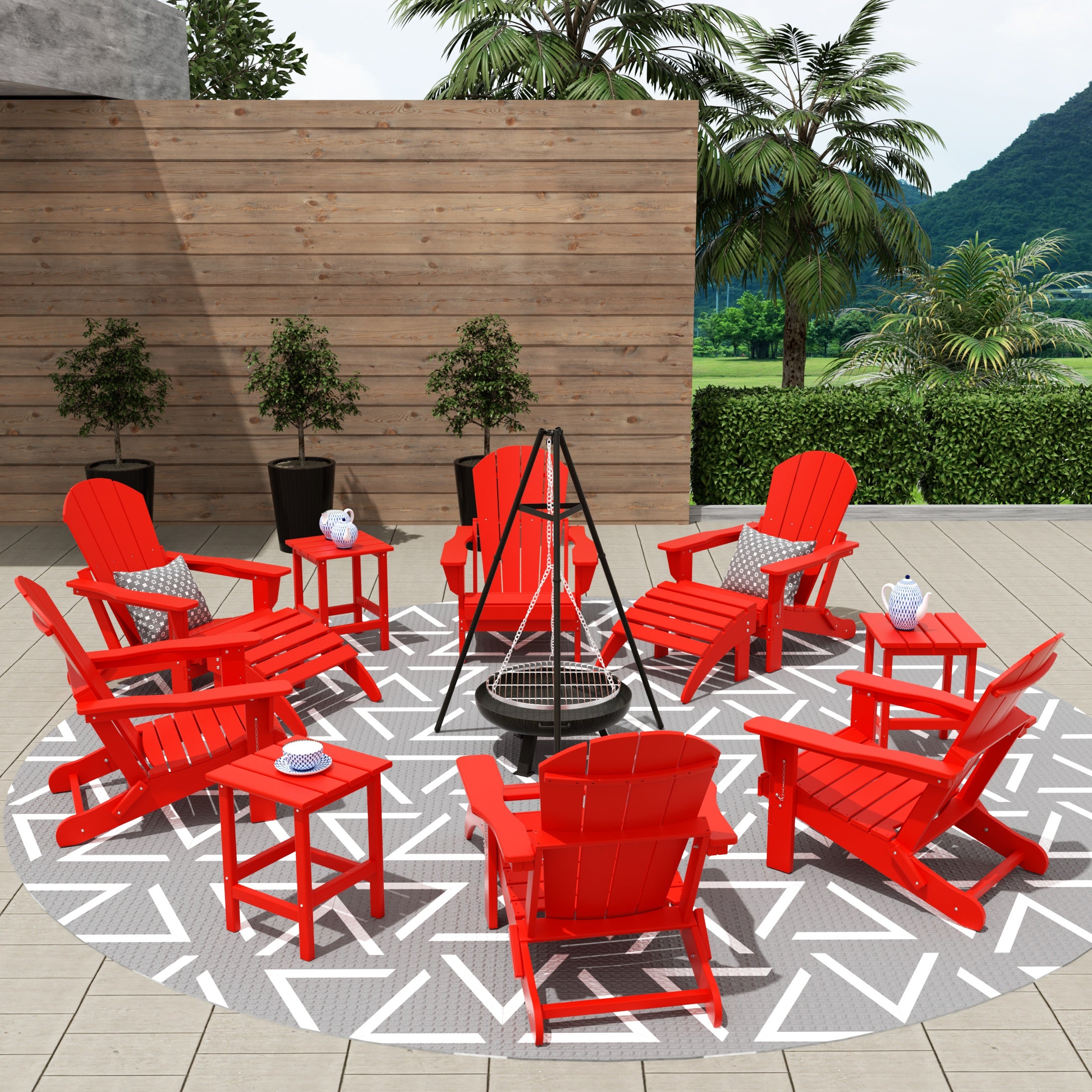 Paradise Malibu 12-Piece Outdoor Folding Poly Adirondack Chair With Ottoman And Side Table