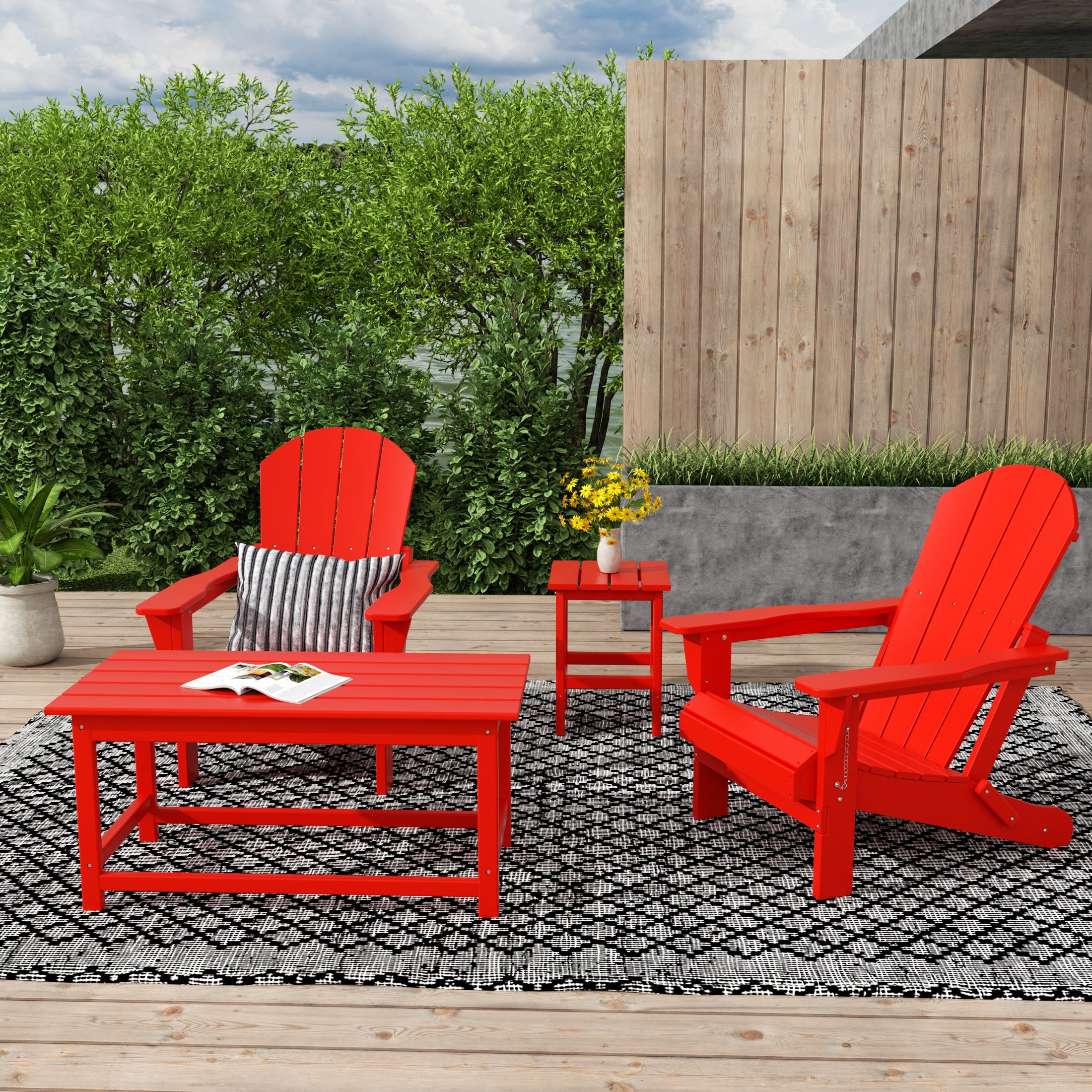 Paradise Westintrends 4-Piece set Outdoor / Patio Poly Adirondack chairs with a Coffee and a side table ( 2 seater )