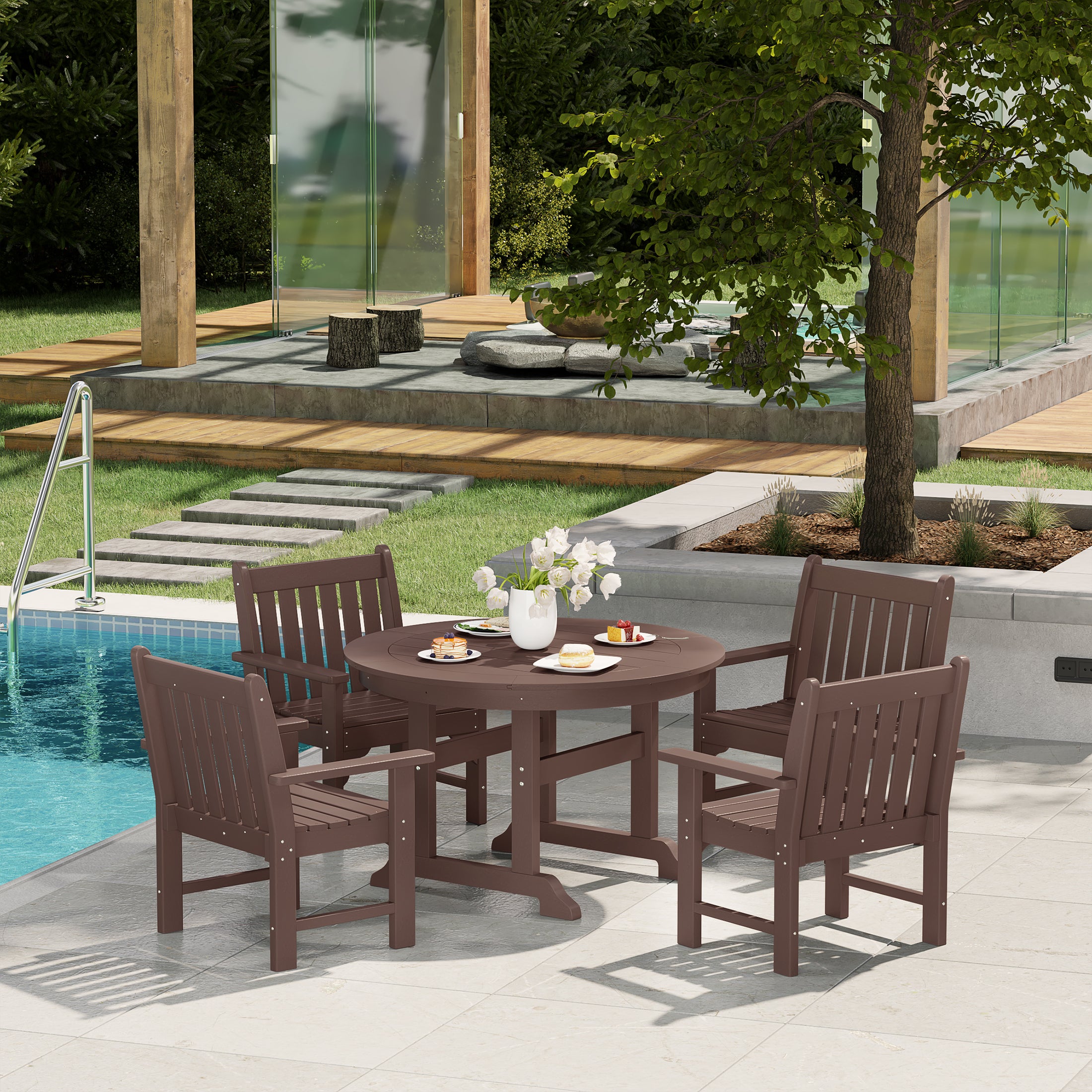 Paradise 5-Piece HDPE Outdoor Patio Chair and Round Table Dining Set