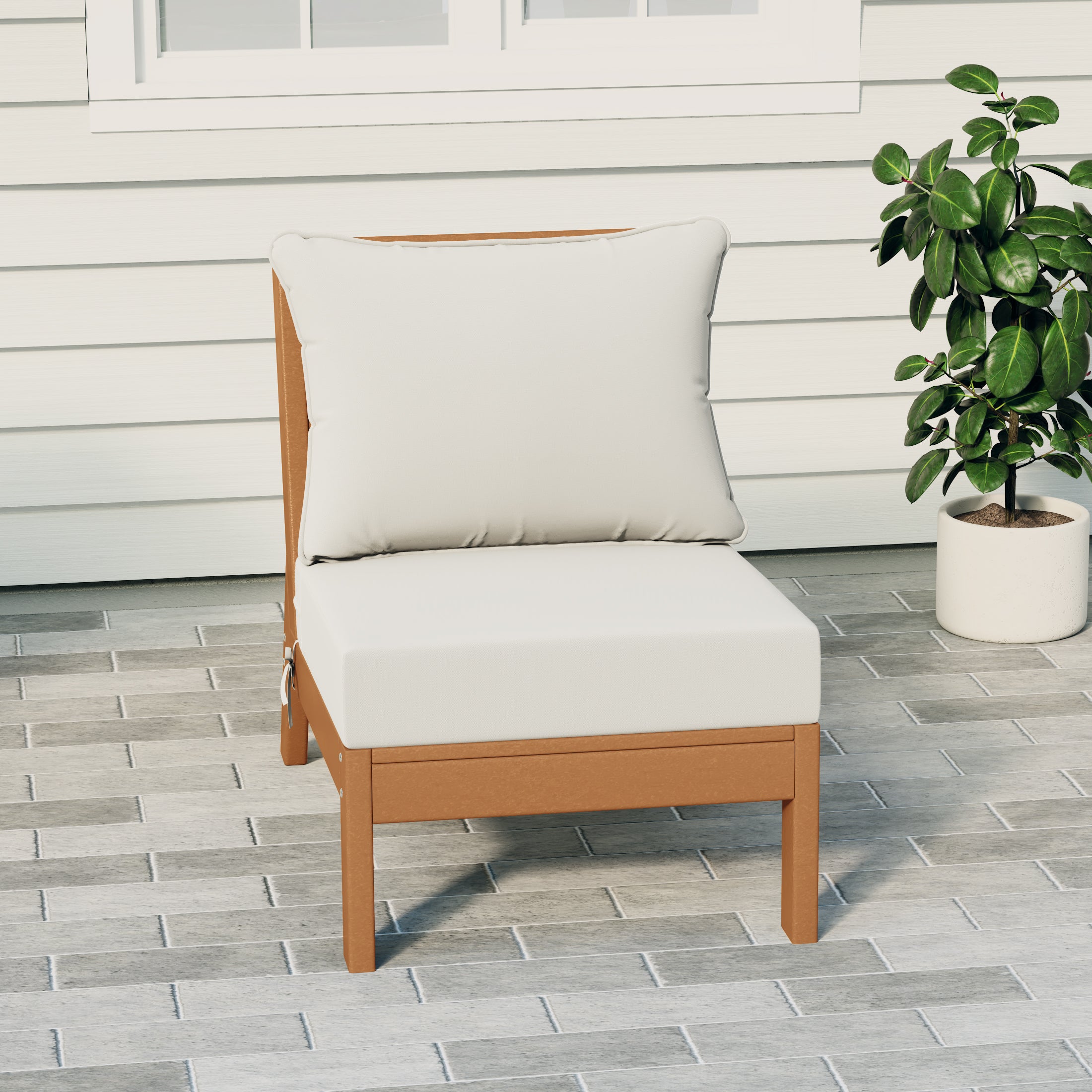 Portsmouth Modern Outdoor HDPE Patio Armless Sectional Corner Club Chair with Deep Seat Cushions