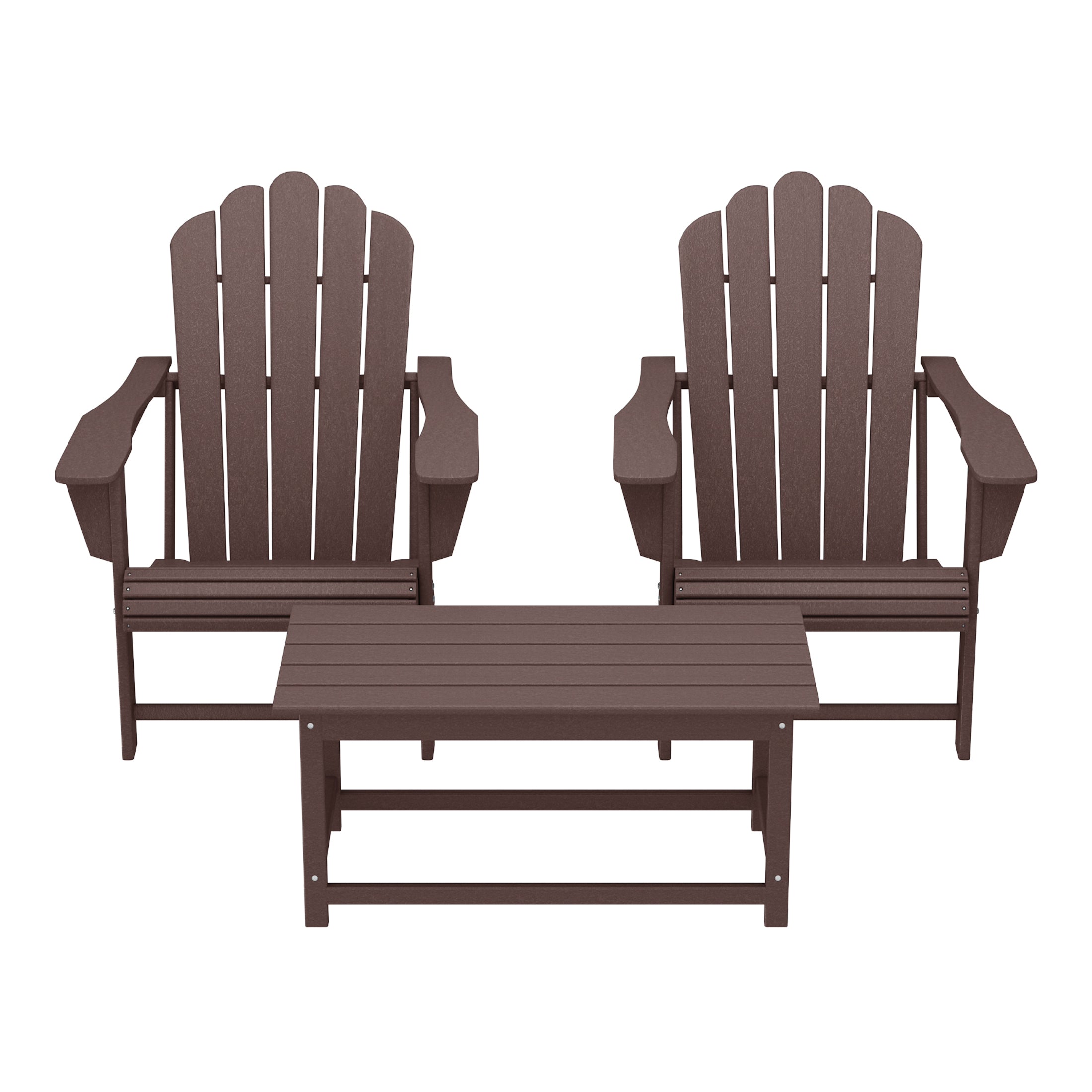 Lakeview 3-Piece Adirondack Chairs with Cup Holders and Coffee Table Set