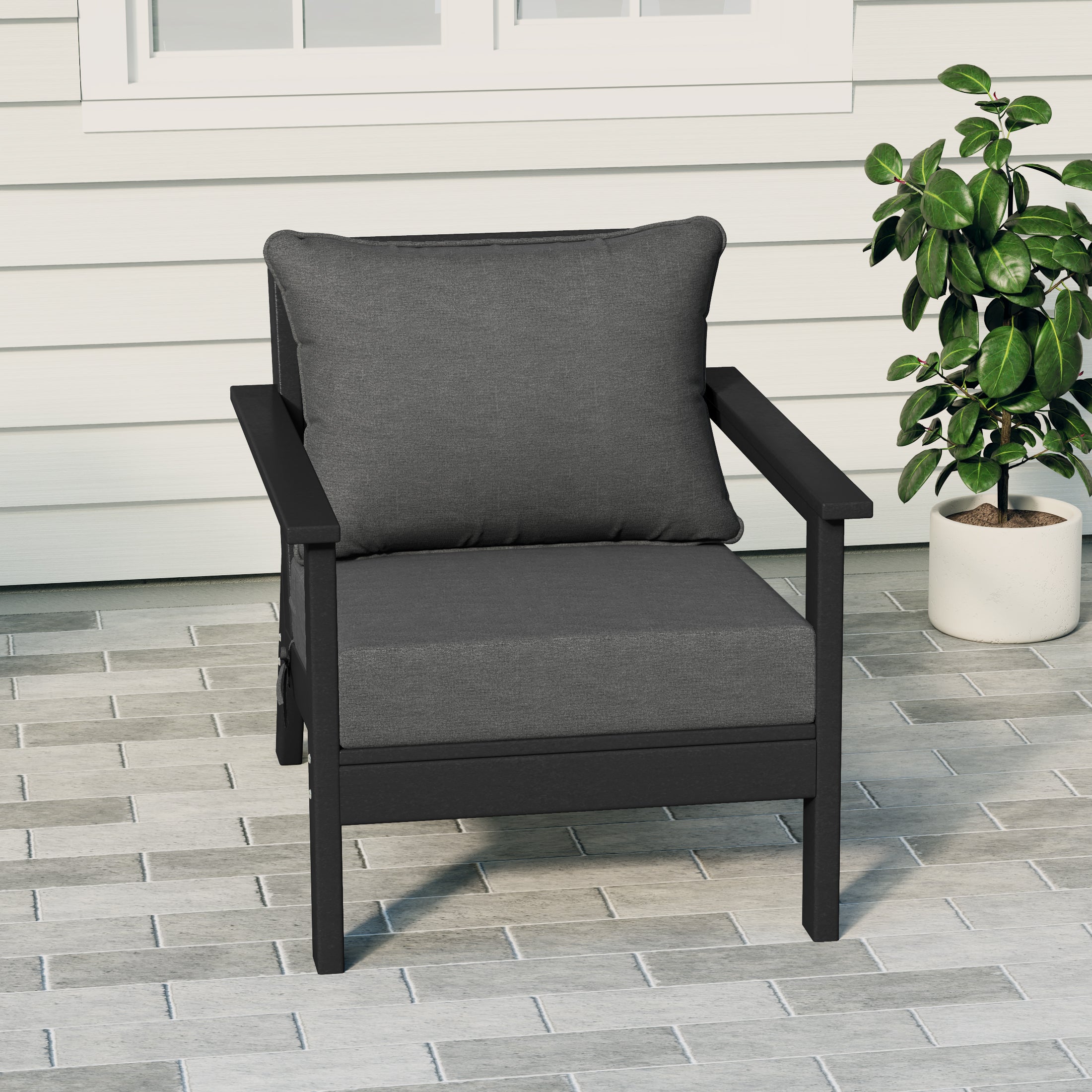 Portsmouth Modern Outdoor HDPE Patio Club Chair with Deep Seat Cushions