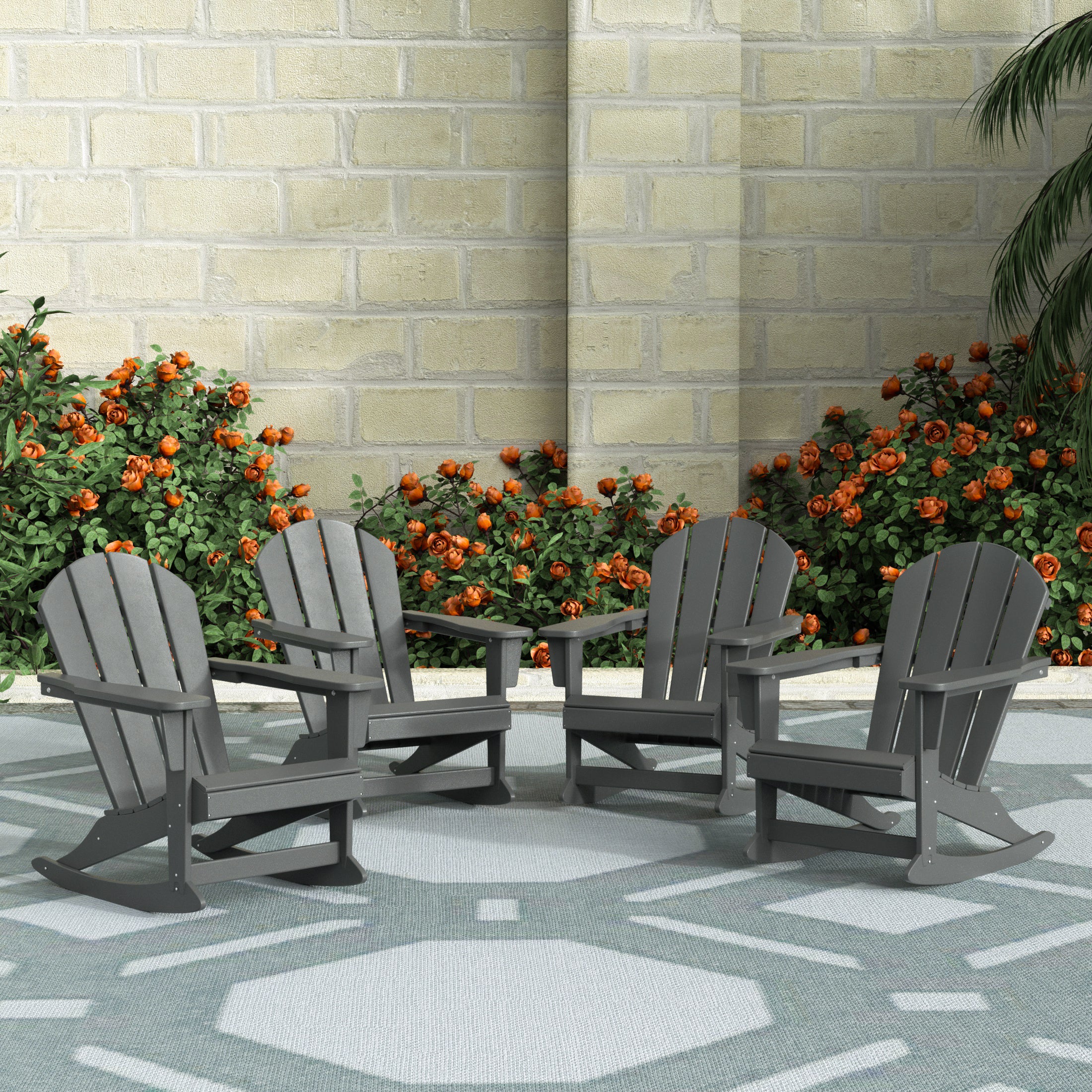 Paradise Malibu Outdoor Patio Porch Rocking Adirondack Chair (Set of 4)