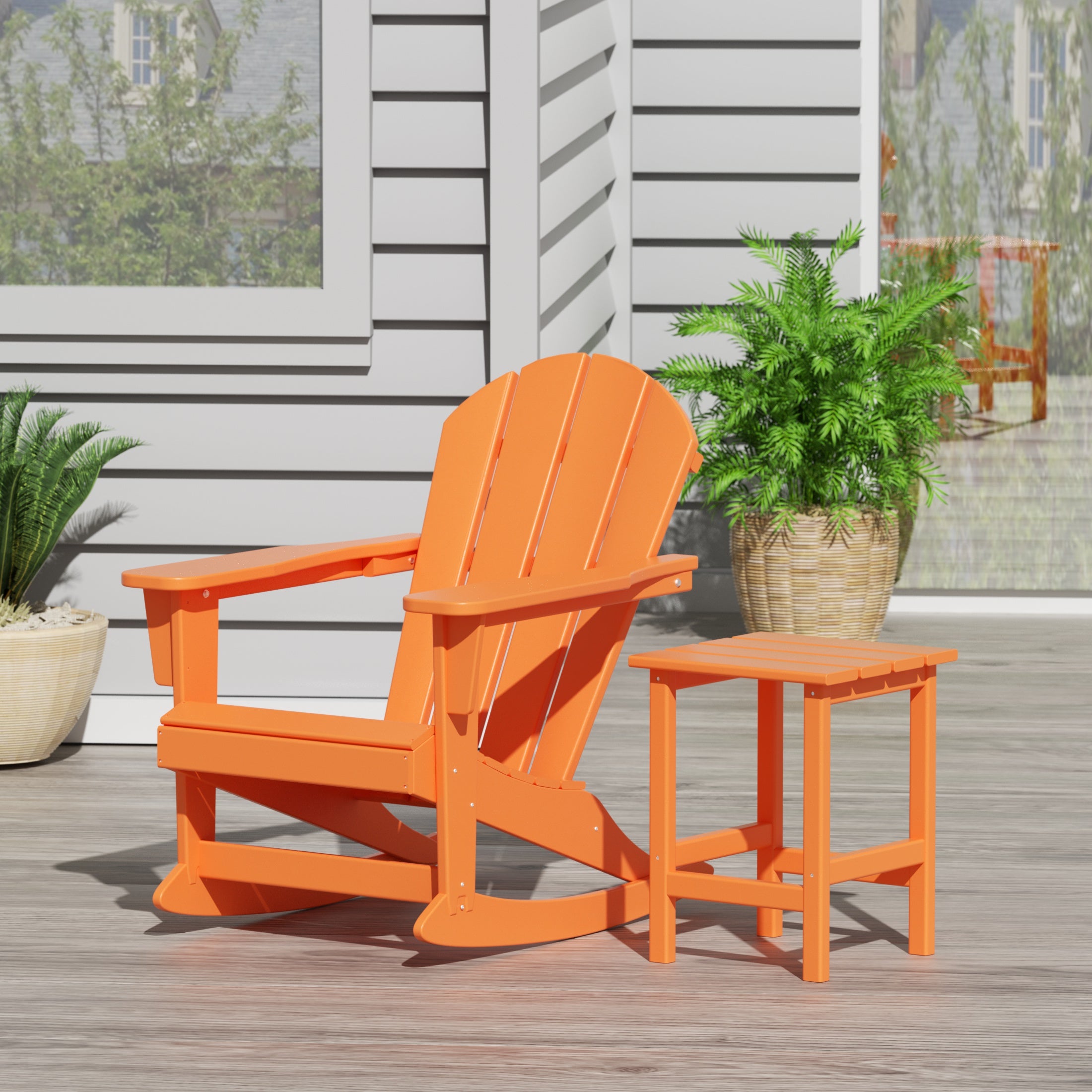 Paradise Malibu Outdoor Patio Rocking Adirondack Chairs with Side Table Set