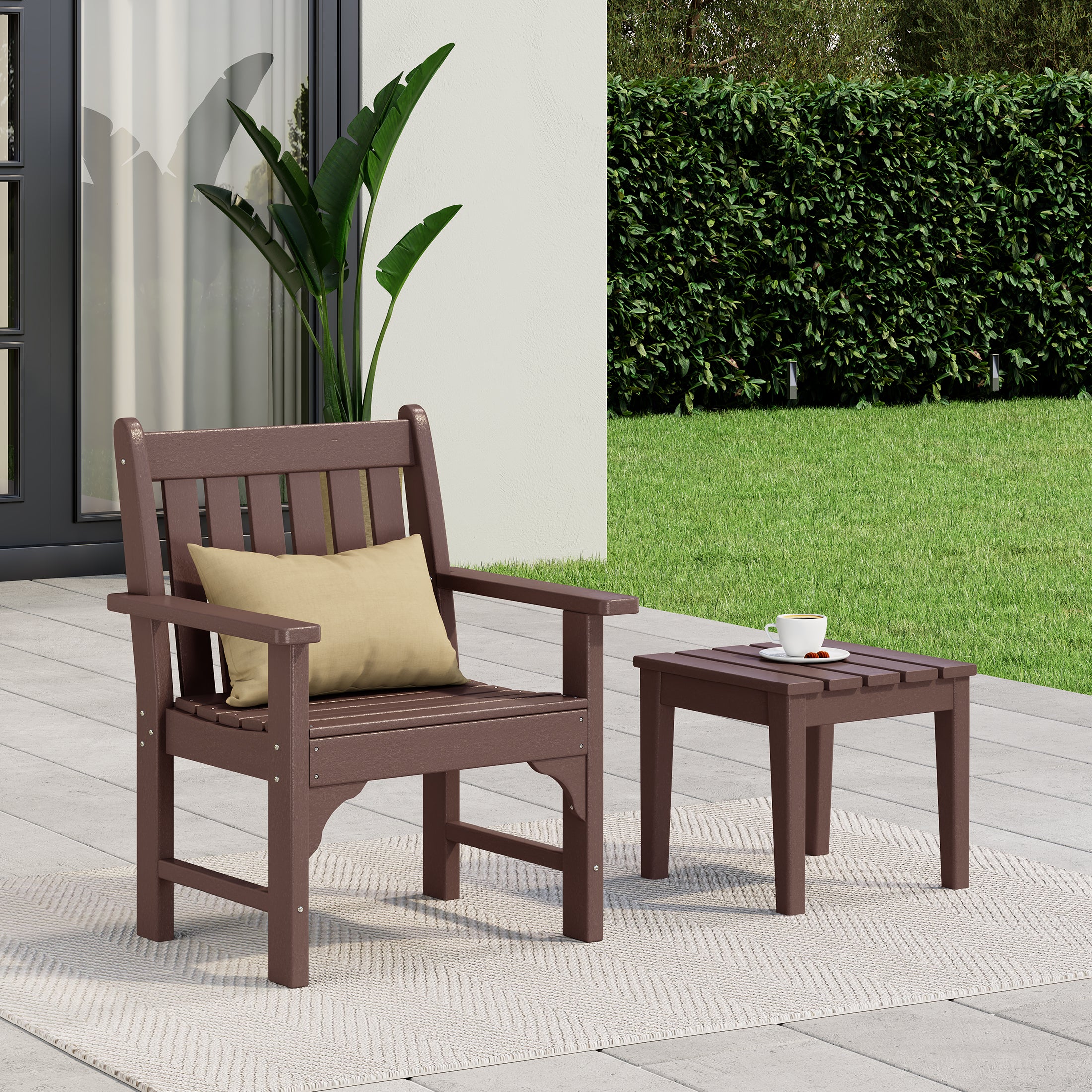 Paradise Outdoor Patio 2-Piece HDPE Adirondack Garden Chair with Square Adirondack Side Table Set