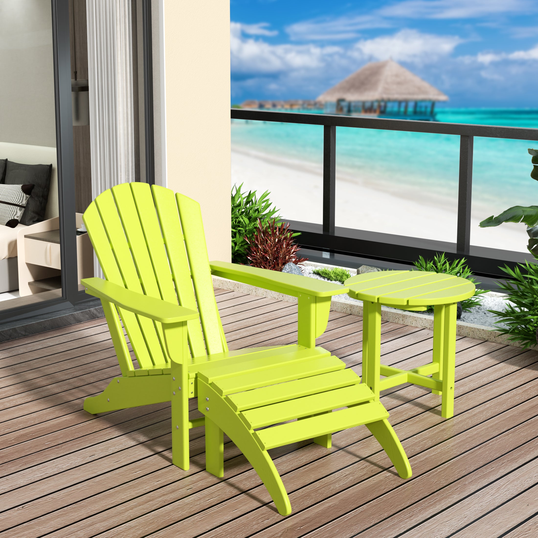 Portside Outdoor Adirondack Chair With Ottoman And Side Table 3-Piece Set