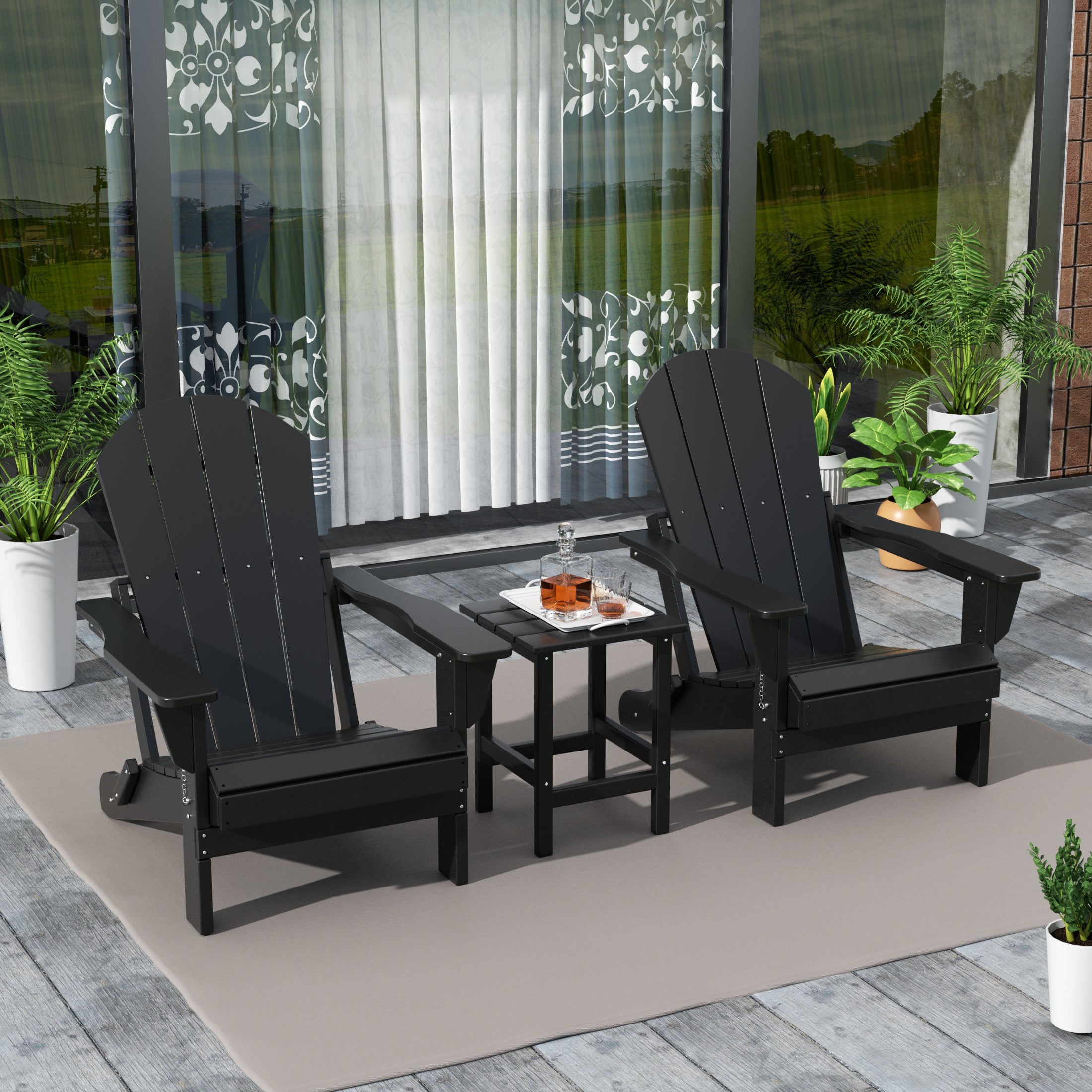 Paradise Westintrends 3-Piece set Outdoor / Patio Poly Adirondack chair set with a side table ( 2 seater )