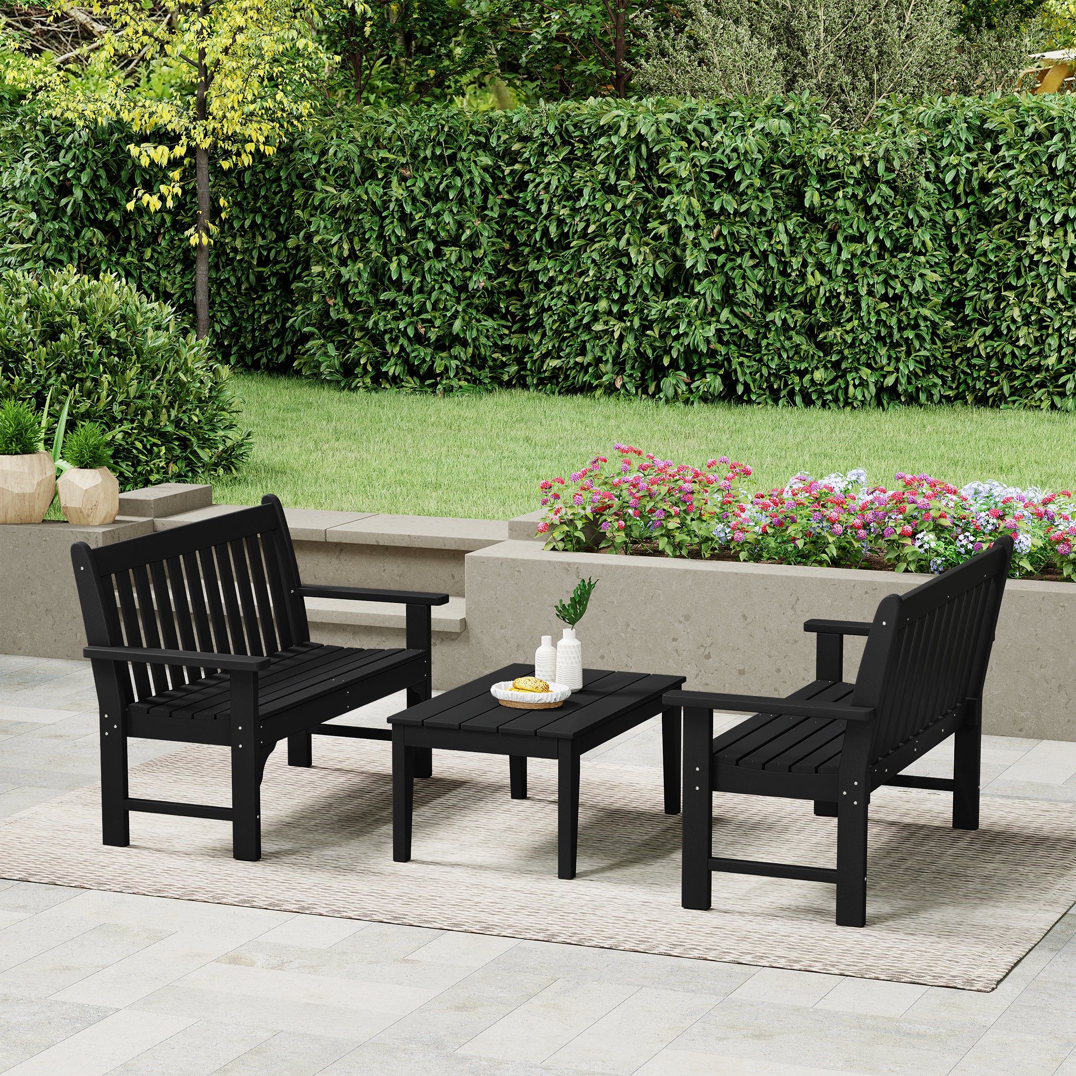 Paradise 3-Piece HDPE Outdoor Patio Furniture Bench and Coffee Table Set