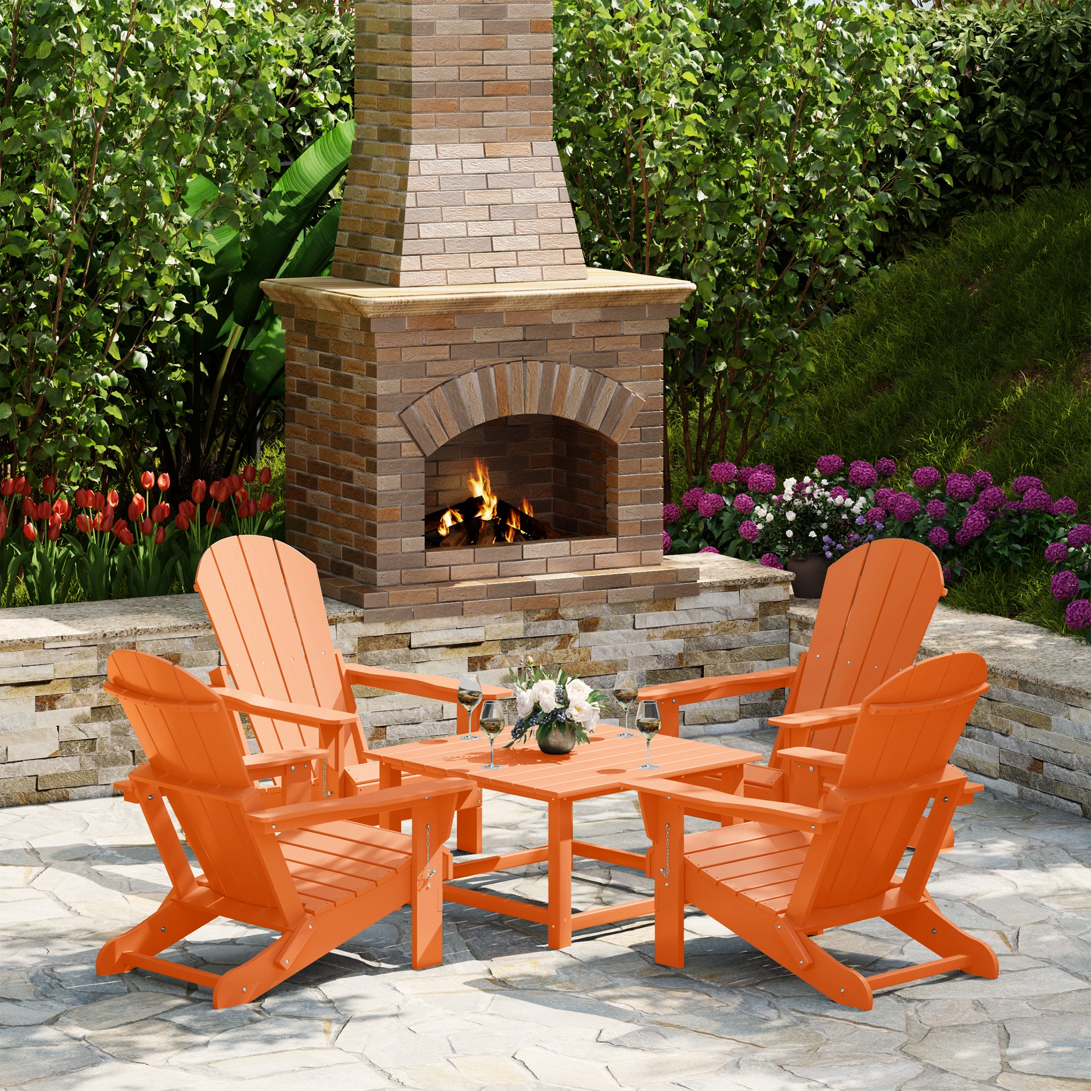 Paradise 5-Piece HDPE Adirondack Chair Outdoor Patio Square Table Conversation Set